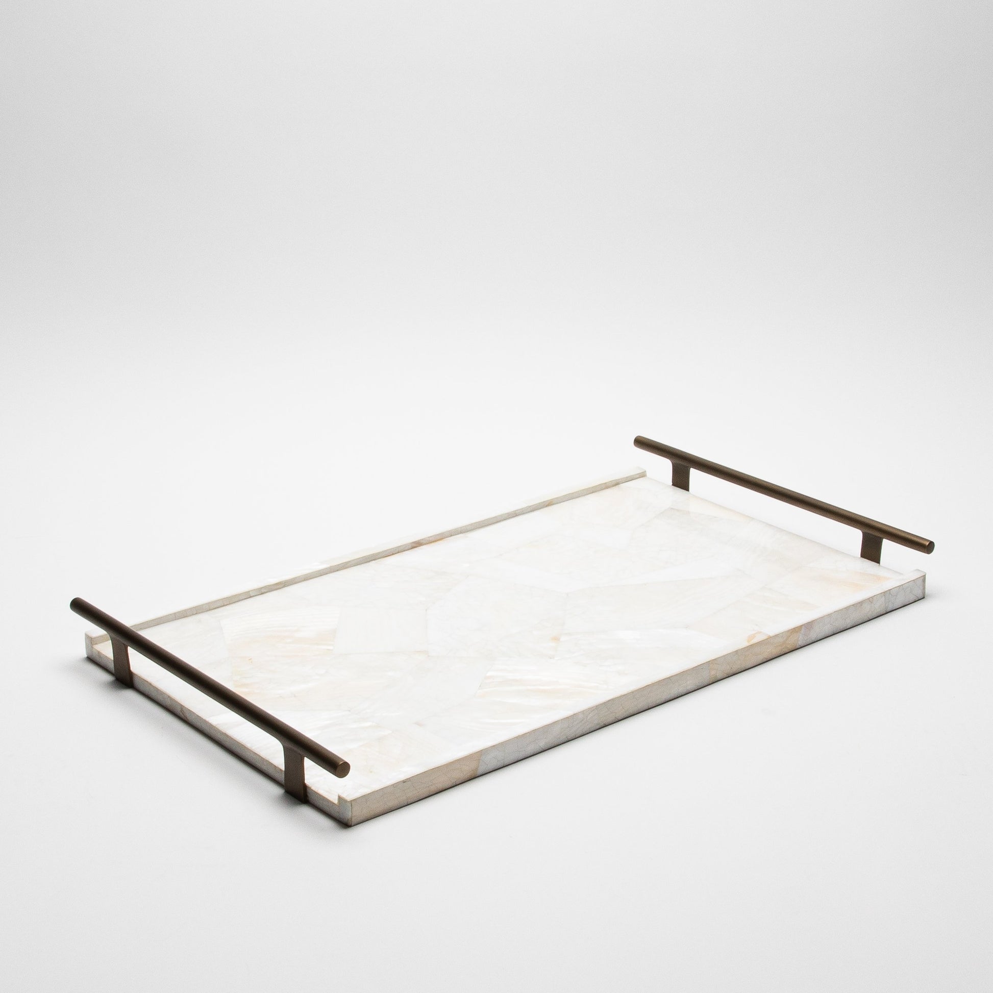 Rectangular Tray in Mother of Pearl with Bronze Patina Brass by R&Y Augousti