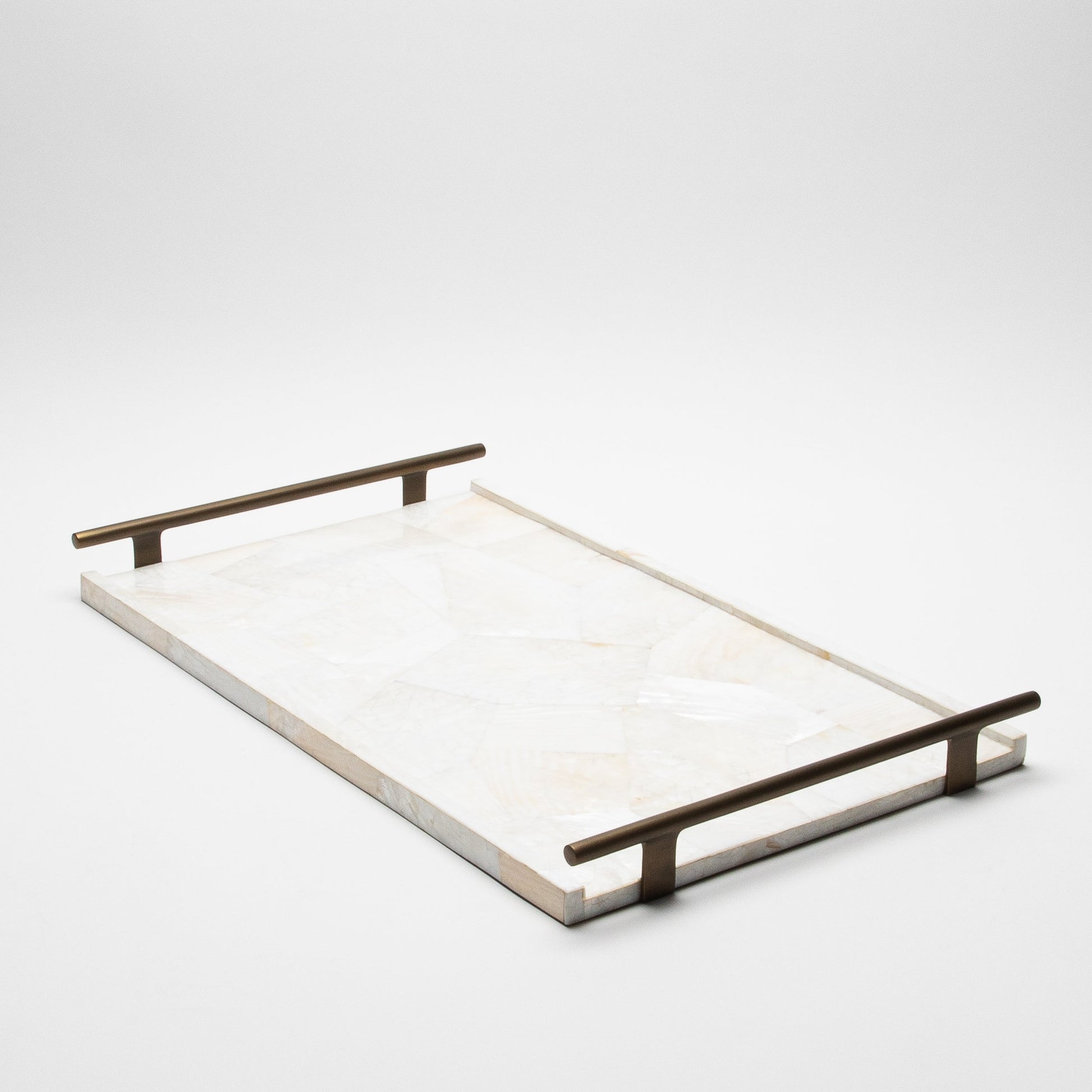 Rectangular Tray in Mother of Pearl with Bronze Patina Brass by R&Y Augousti