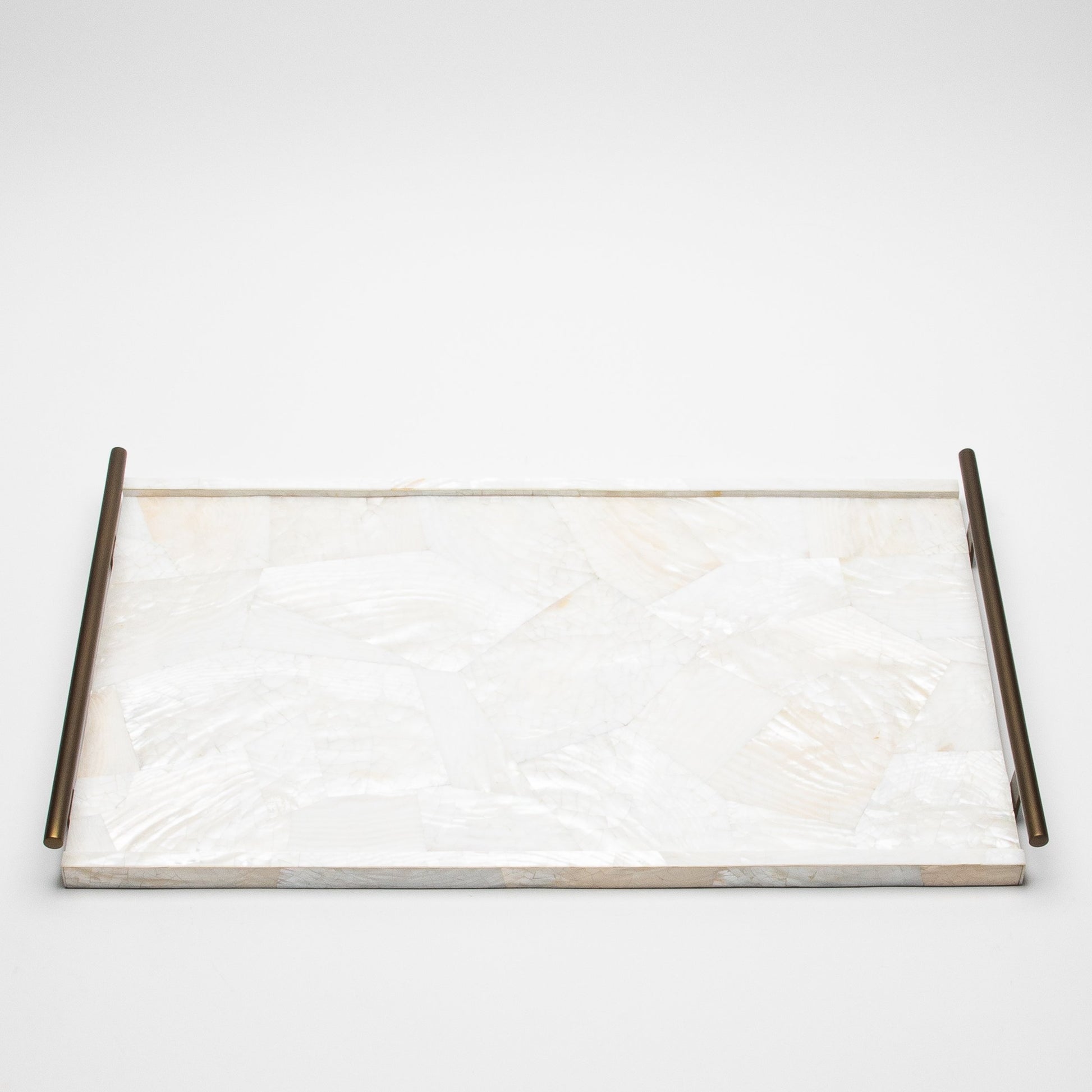 Rectangular Tray in Mother of Pearl with Bronze Patina Brass by R&Y Augousti