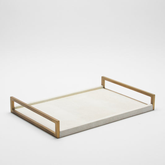 Rectangular Tray in Natural Cream Shagreen with Bronze Patina Brass by R&Y Augousti