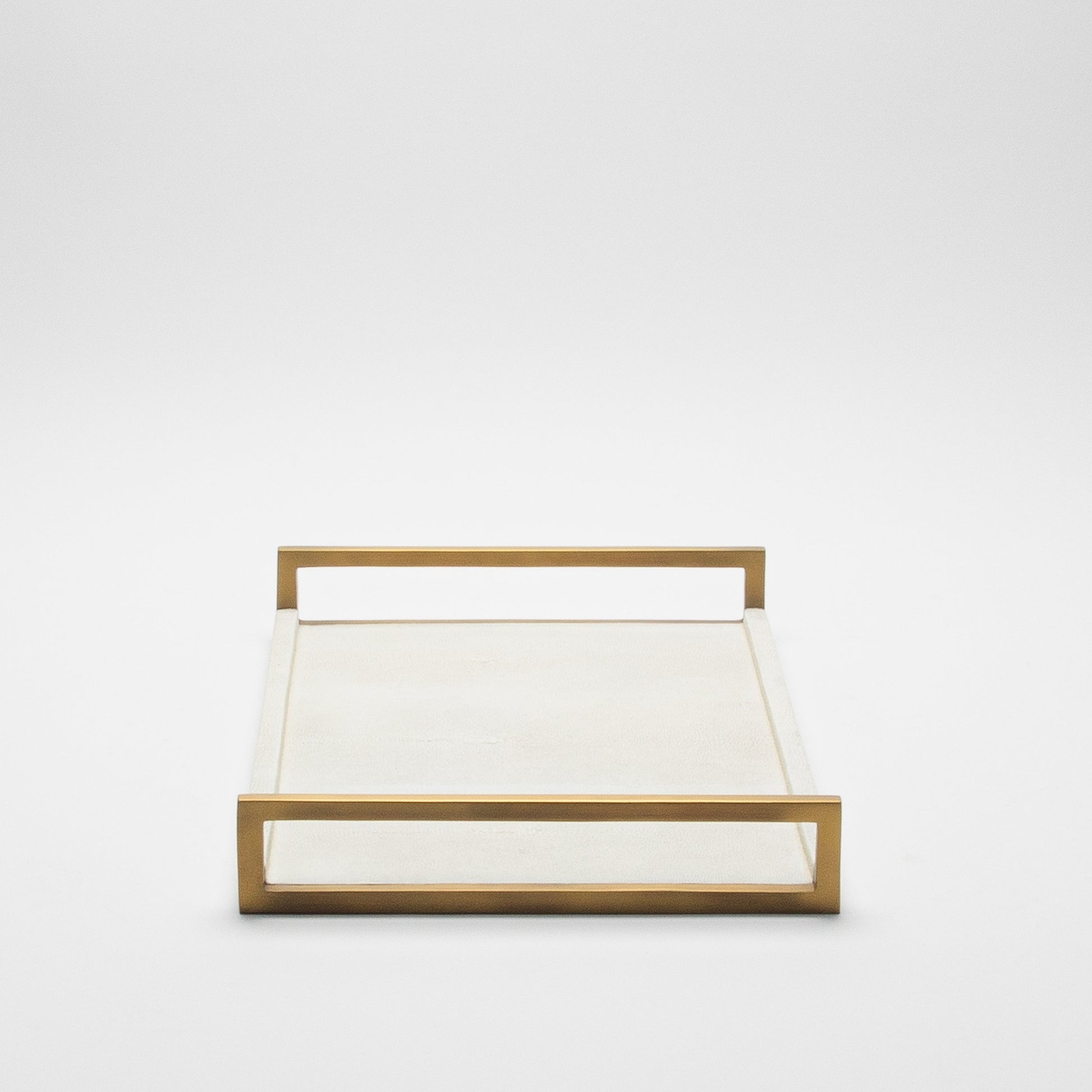 Rectangular Tray in Natural Cream Shagreen with Bronze Patina Brass by R&Y Augousti