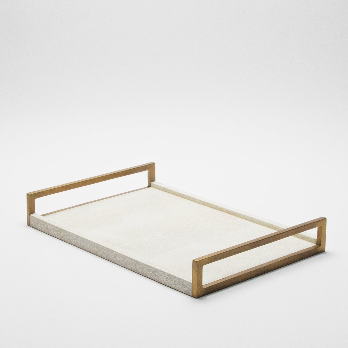 Rectangular Tray in Natural Cream Shagreen with Bronze Patina Brass by R&Y Augousti