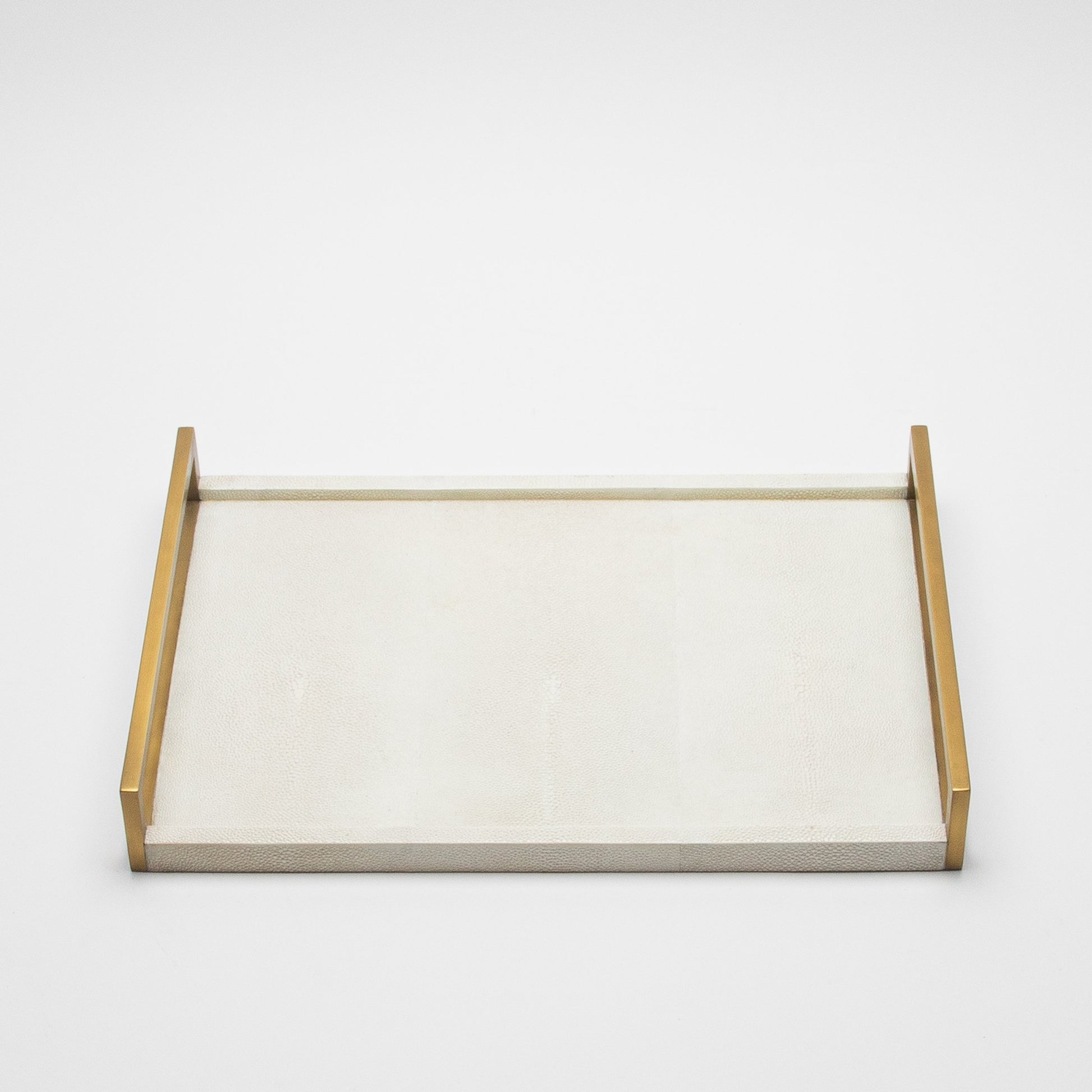 Rectangular Tray in Natural Cream Shagreen with Bronze Patina Brass by R&Y Augousti