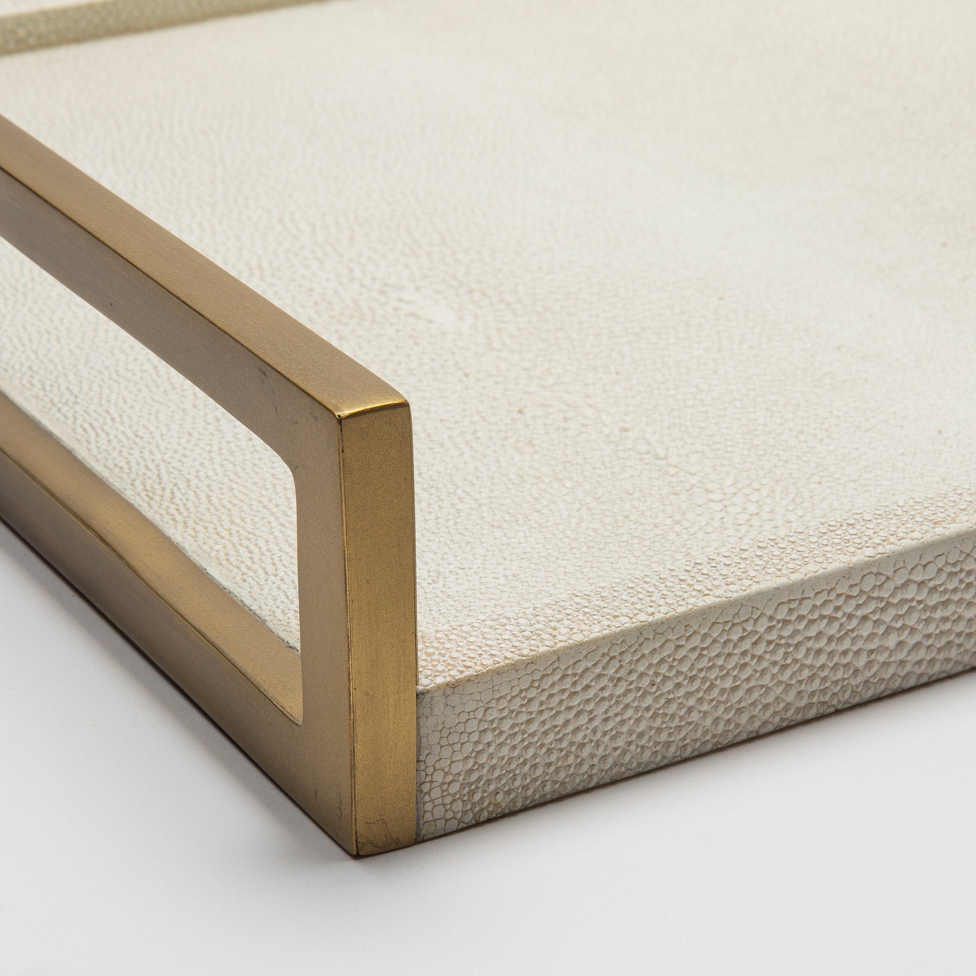 Rectangular Tray in Natural Cream Shagreen with Bronze Patina Brass by R&Y Augousti
