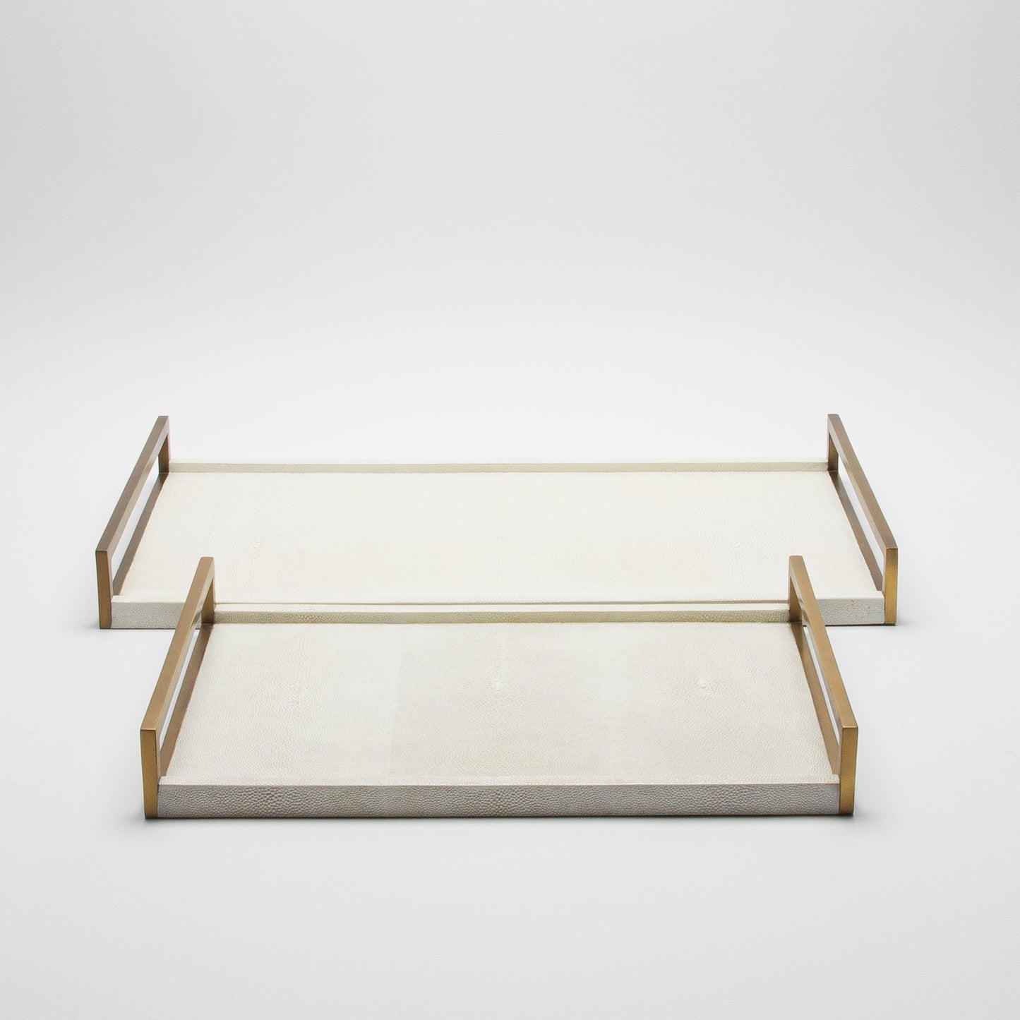 Rectangular Tray in Natural Cream Shagreen with Bronze Patina Brass by R&Y Augousti