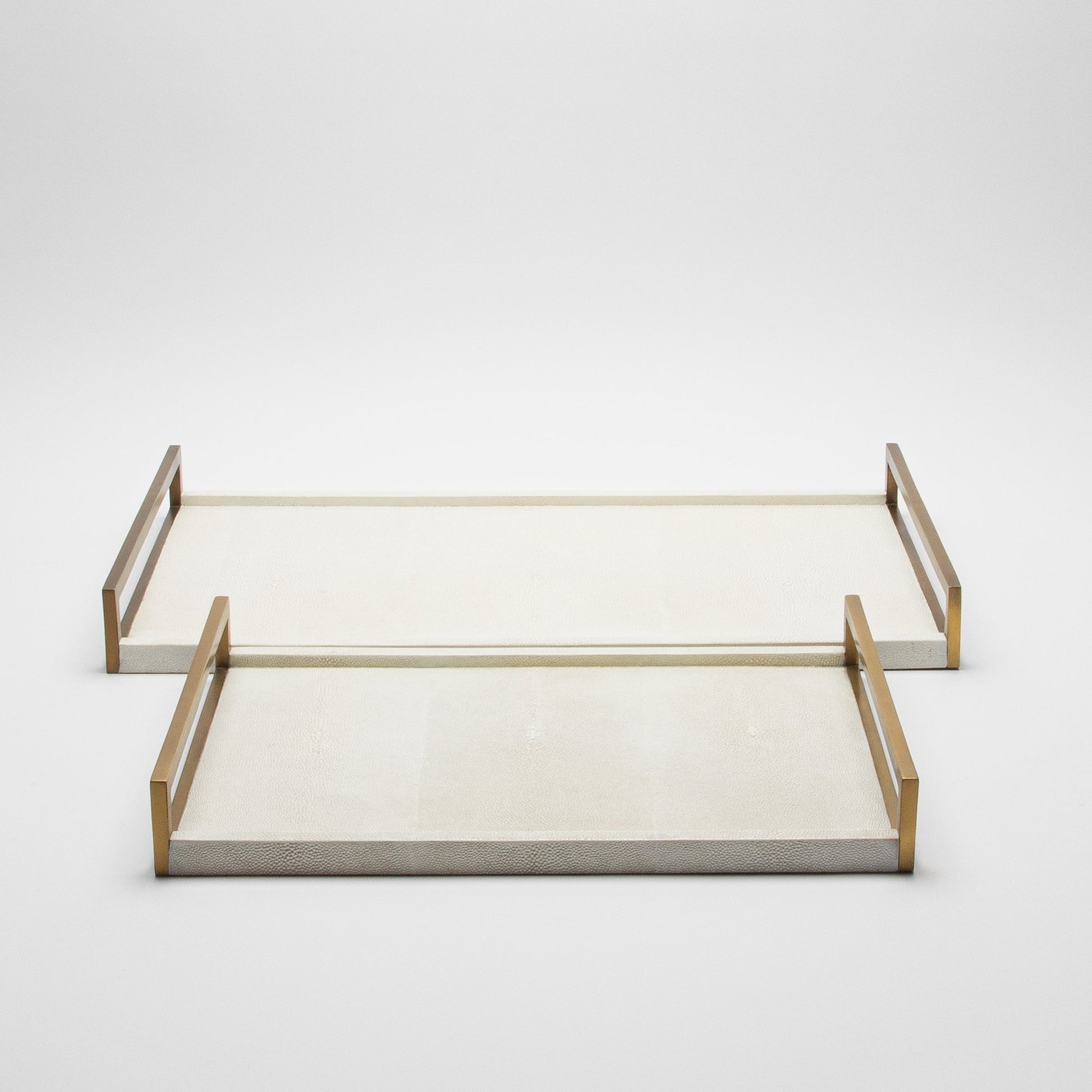 Rectangular Tray in Natural Cream Shagreen with Bronze Patina Brass by R&Y Augousti