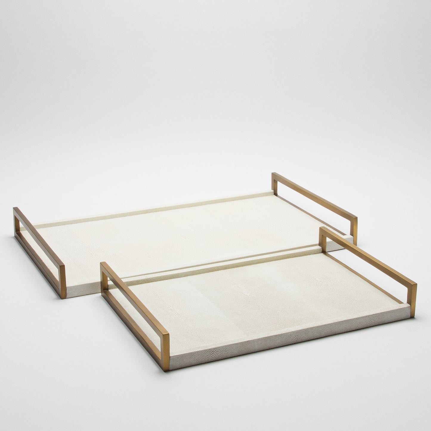 Rectangular Tray in Natural Cream Shagreen with Bronze Patina Brass by R&Y Augousti