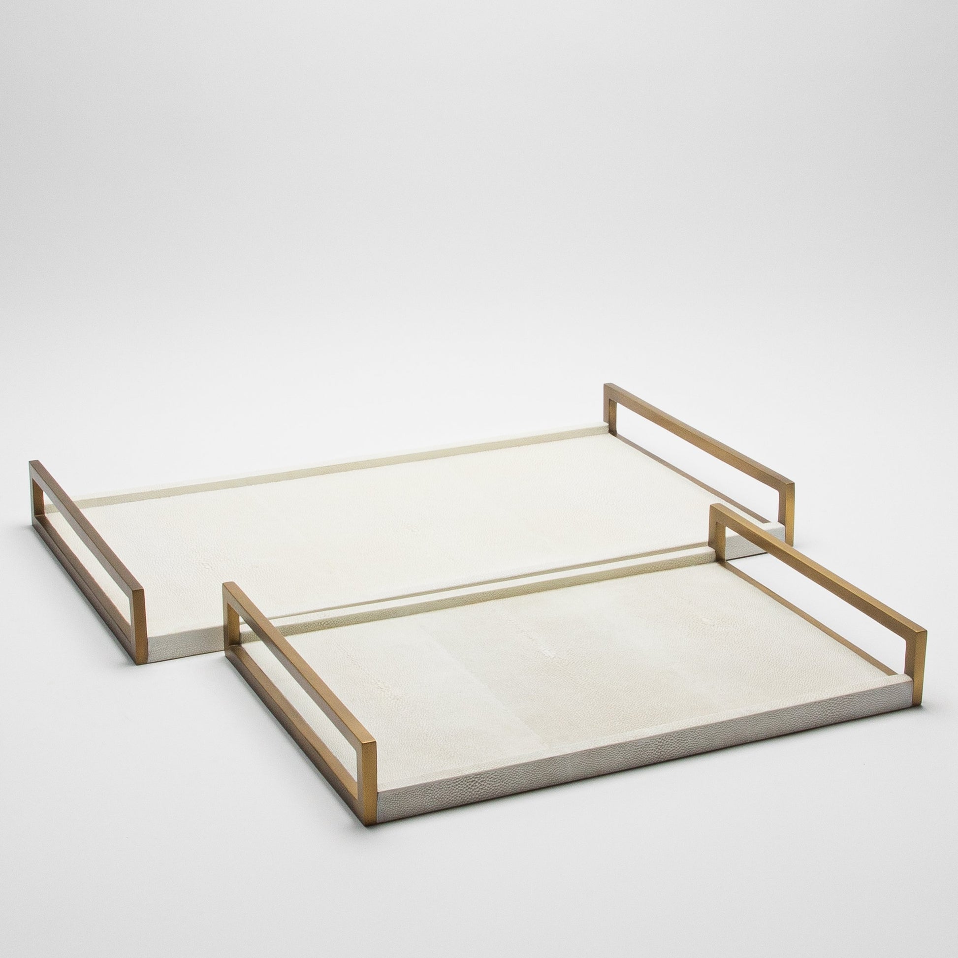 Rectangular Tray in Natural Cream Shagreen with Bronze Patina Brass by R&Y Augousti