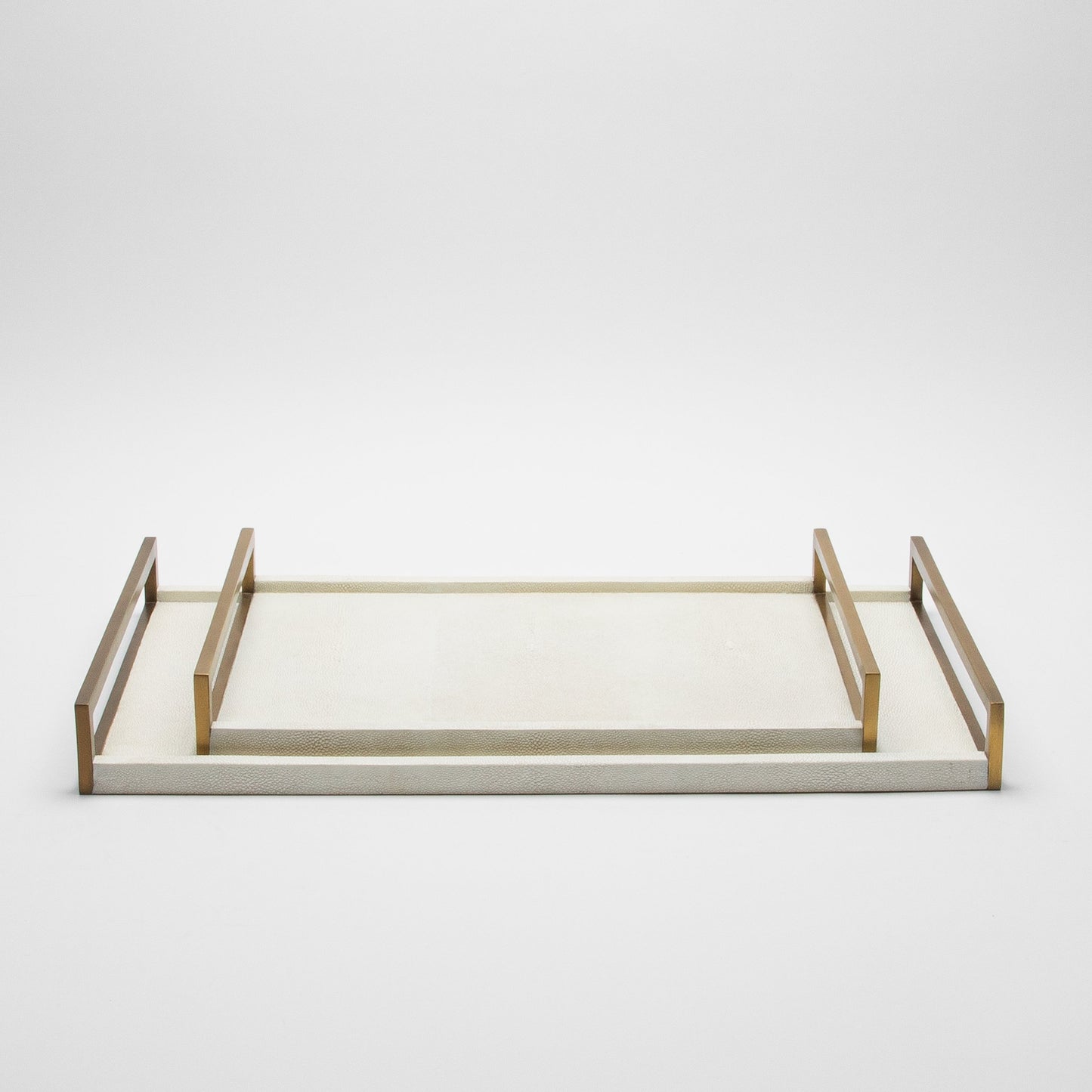 Rectangular Tray in Natural Cream Shagreen with Bronze Patina Brass by R&Y Augousti