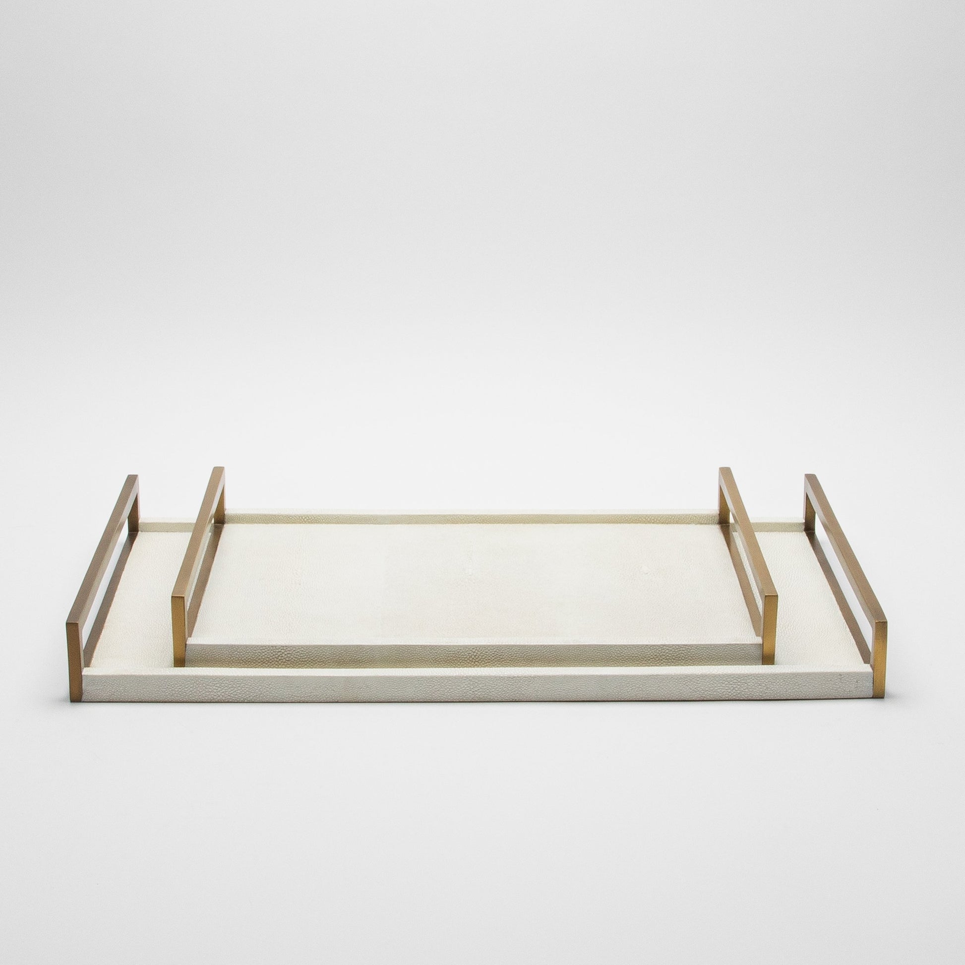 Rectangular Tray in Natural Cream Shagreen with Bronze Patina Brass by R&Y Augousti
