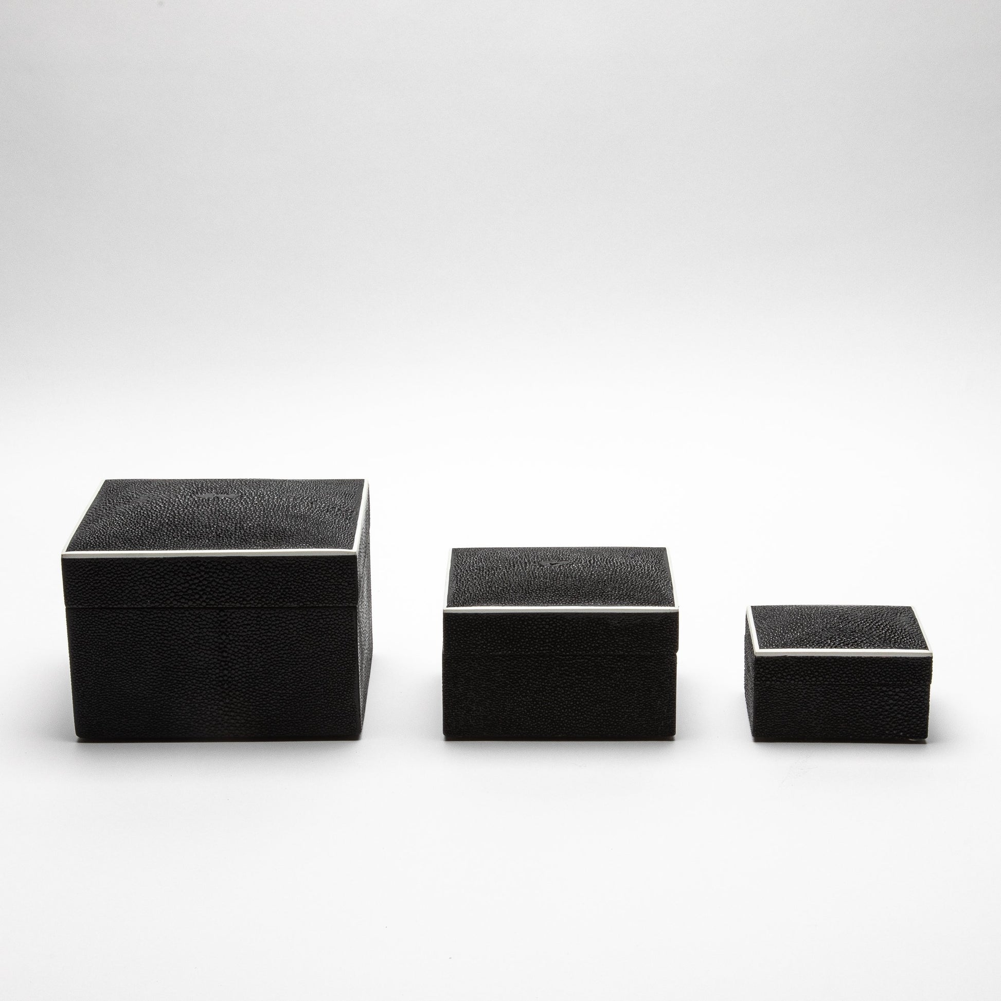 Set of 3 Curved Top Boxes in Black Shagreen by R&Y Augousti