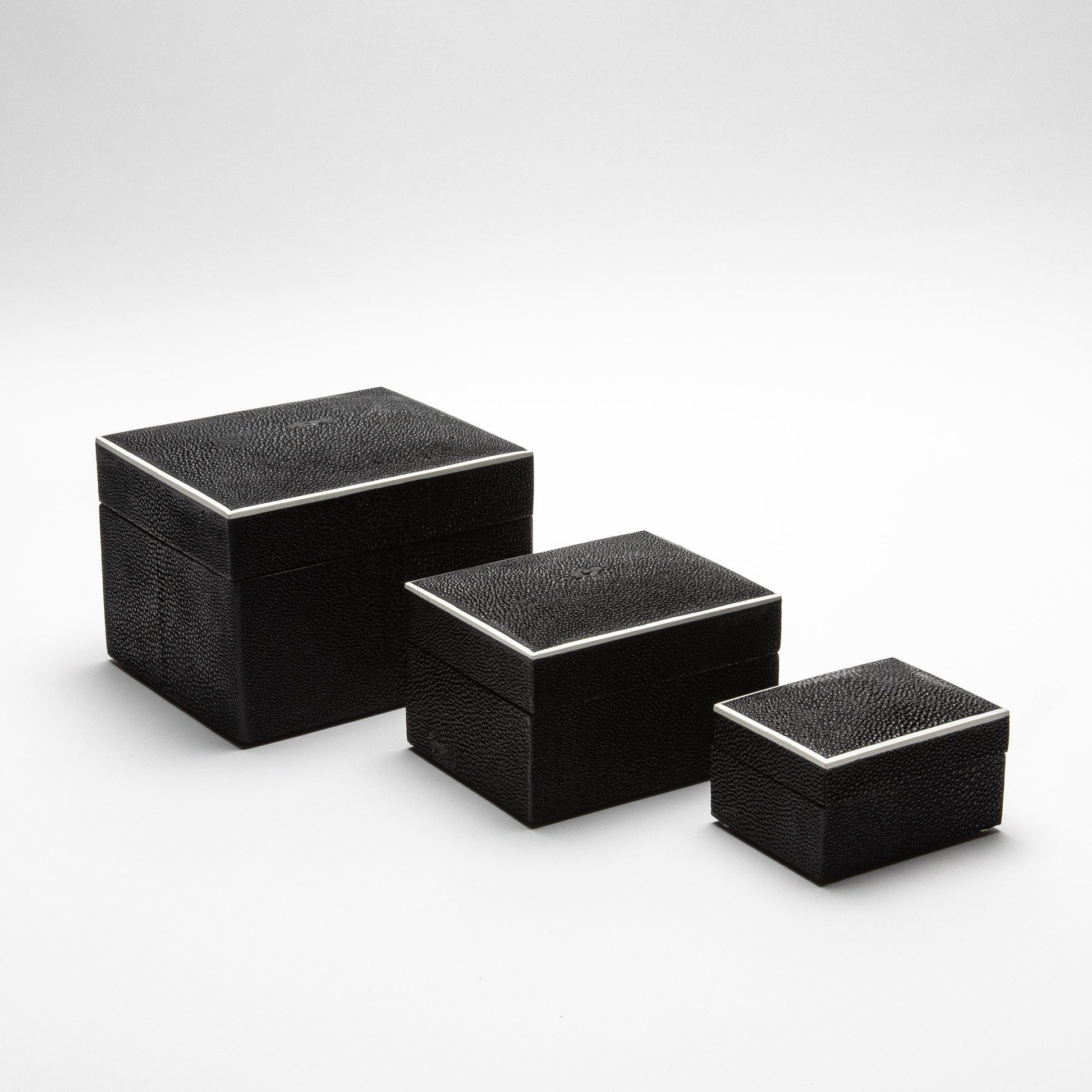 Set of 3 Curved Top Boxes in Black Shagreen by R&Y Augousti
