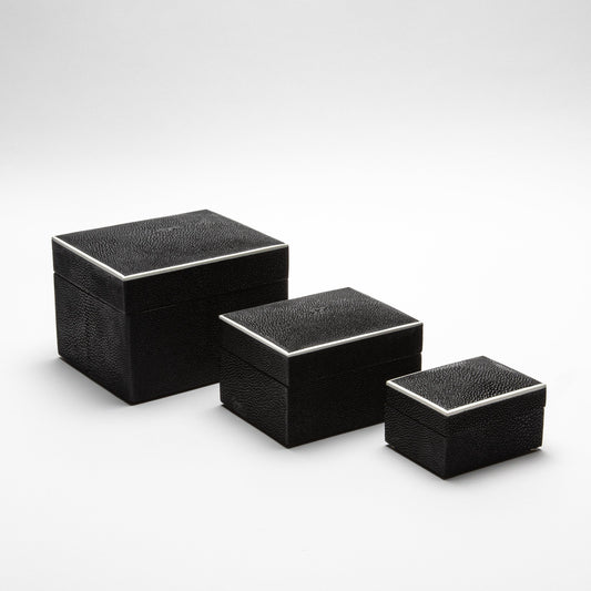Set of 3 Curved Top Boxes in Black Shagreen by R&Y Augousti