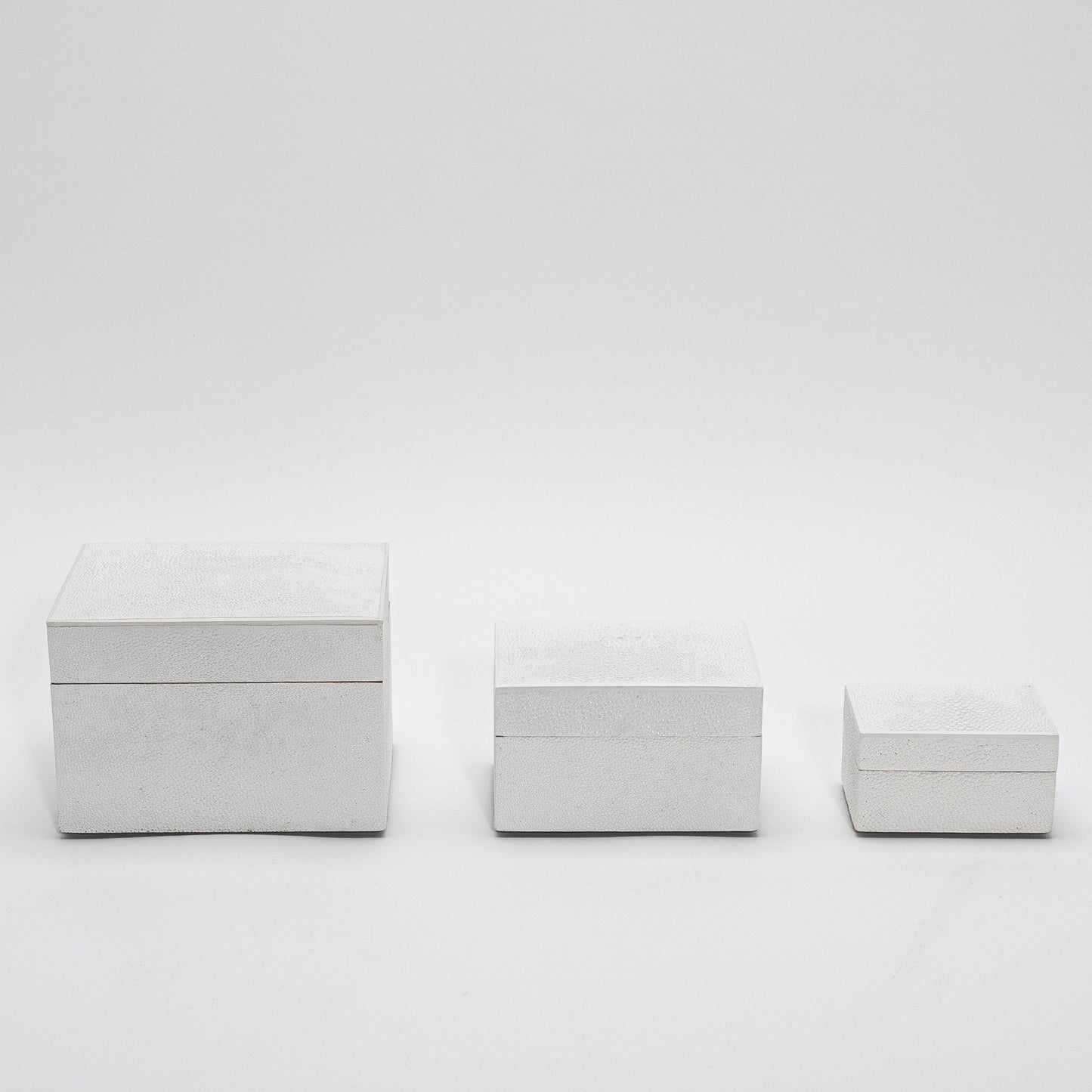 Set of 3 Curved Top Boxes in White Shagreen by R&Y Augousti