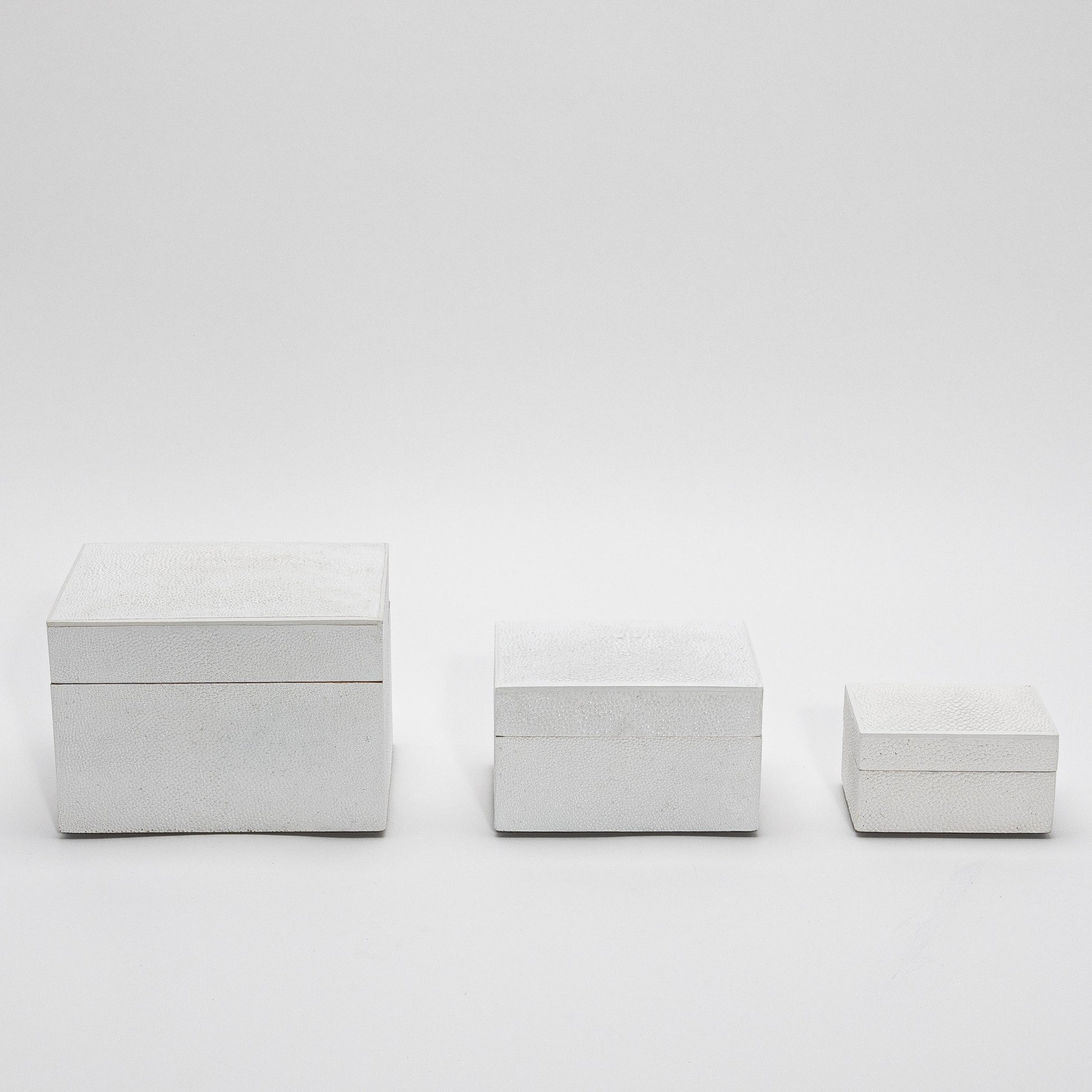 Set of 3 Curved Top Boxes in White Shagreen by R&Y Augousti