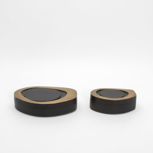 Set of 2 Boxes in Black Oak with Bronze Patina Brass by R&Y Augousti