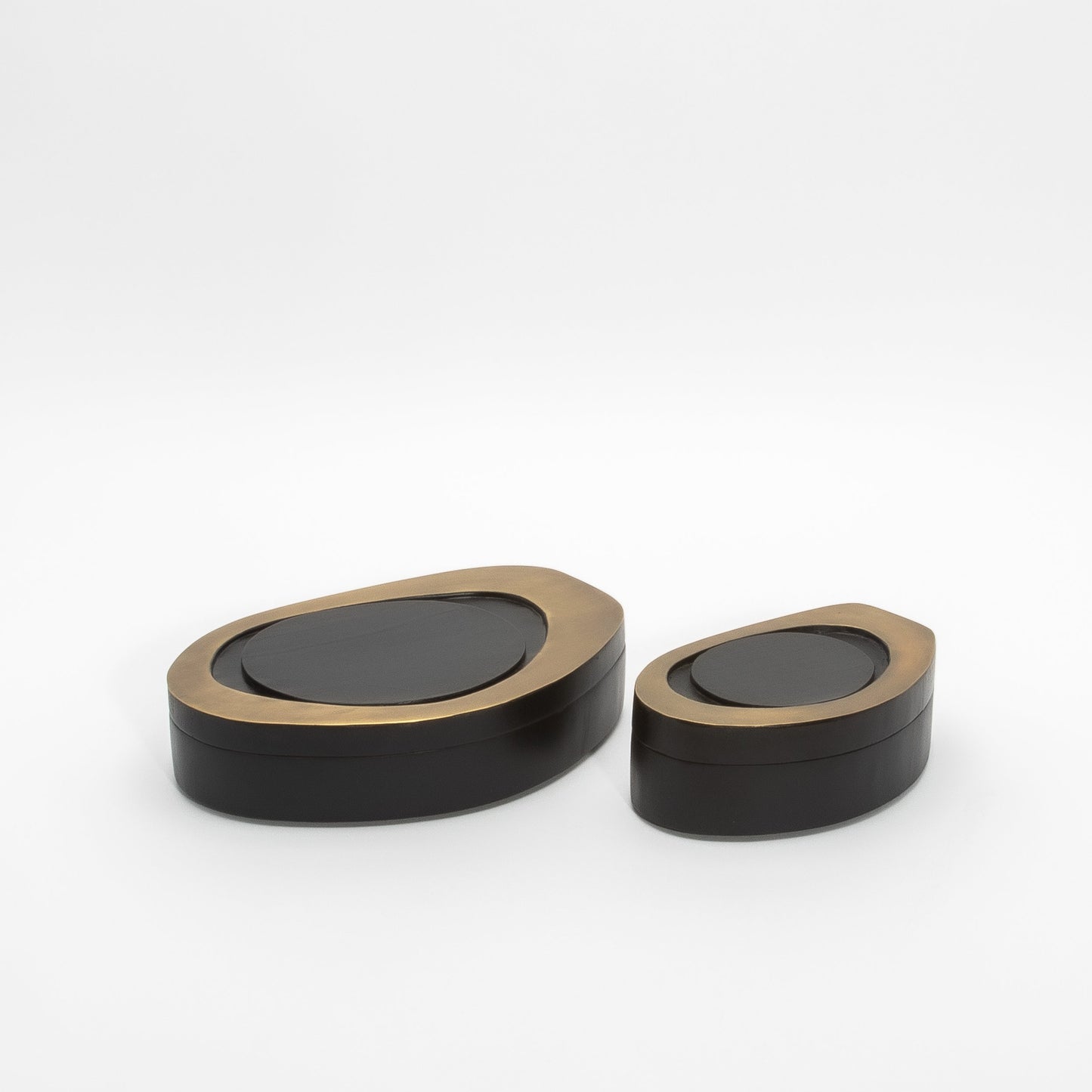 Set of 2 Boxes in Black Oak with Bronze Patina Brass by R&Y Augousti