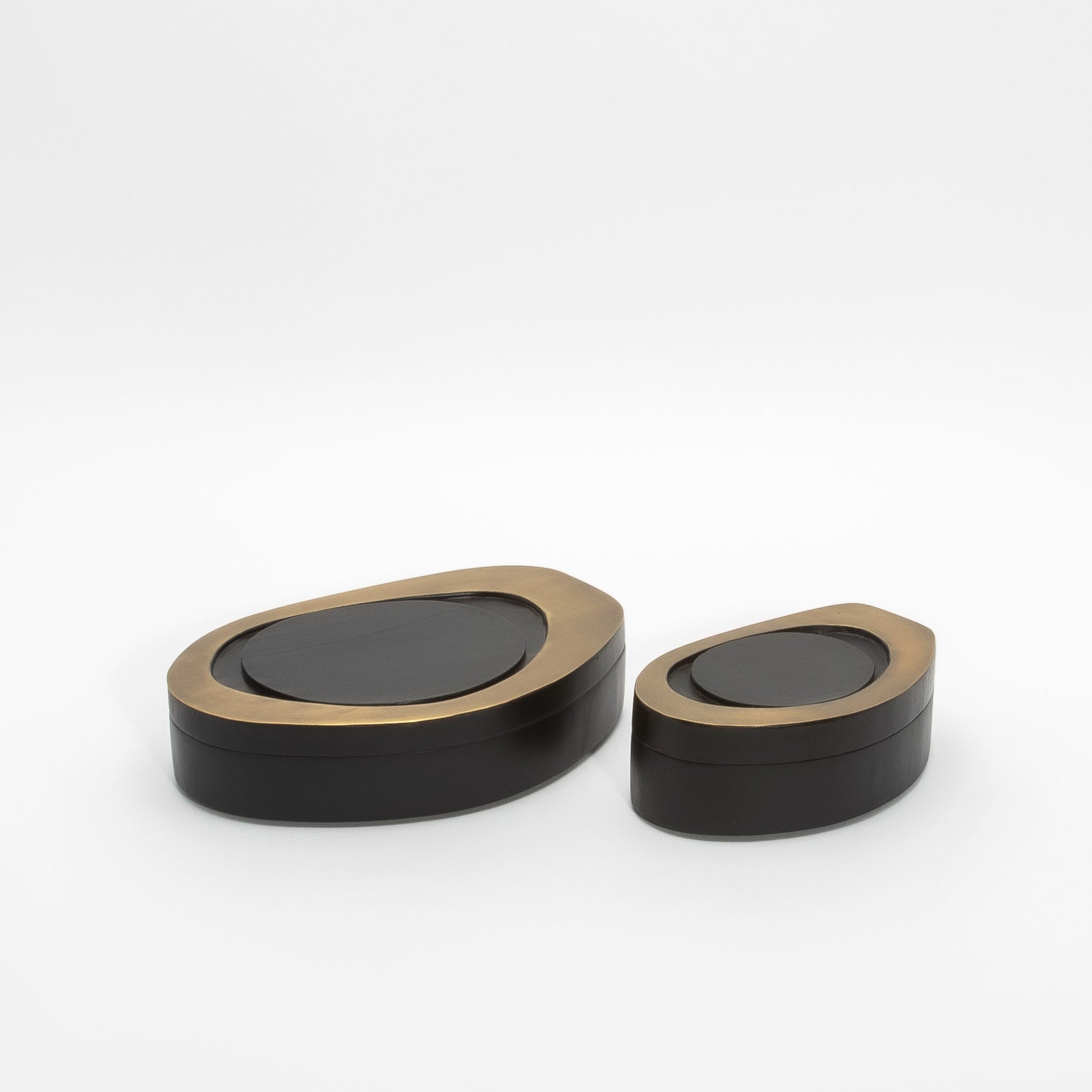 Set of 2 Boxes in Black Oak with Bronze Patina Brass by R&Y Augousti