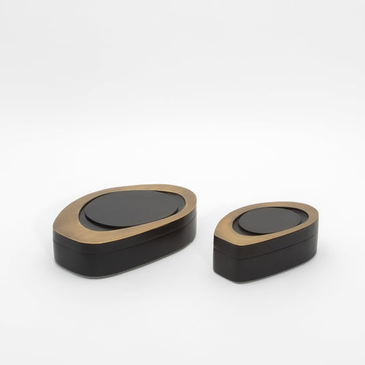 Set of 2 Boxes in Black Oak with Bronze Patina Brass by R&Y Augousti