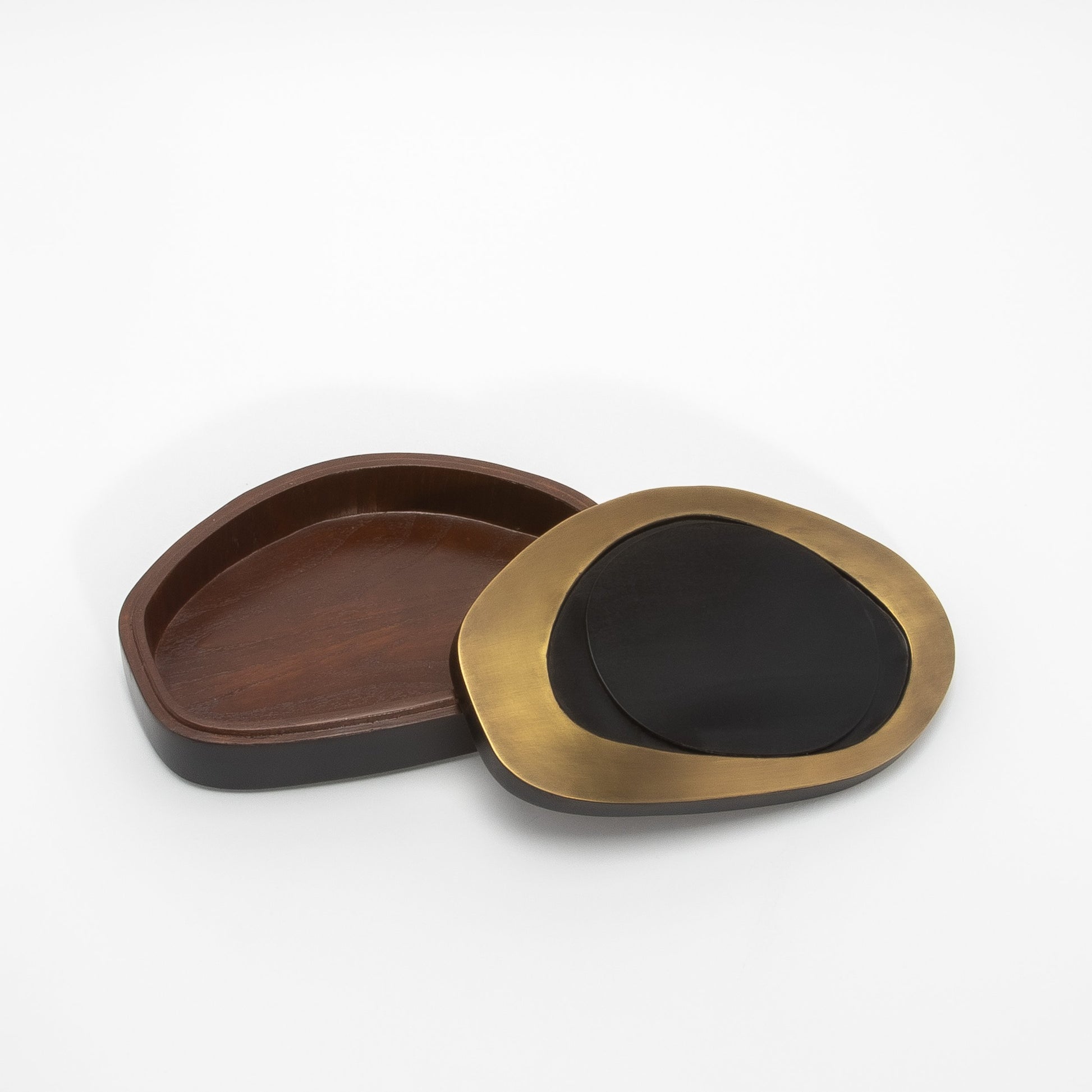 Set of 2 Boxes in Black Oak with Bronze Patina Brass by R&Y Augousti