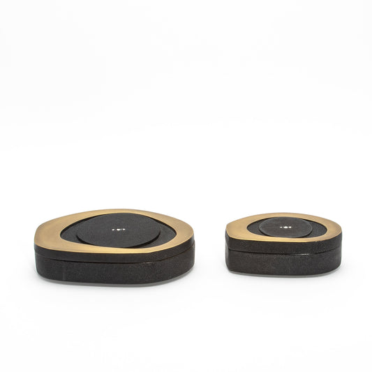 Set of 2 Boxes in Black Shagreen with Bronze Patina Brass by R&Y Augousti