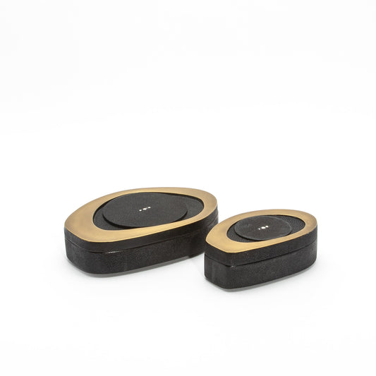 Set of 2 Boxes in Black Shagreen with Bronze Patina Brass by R&Y Augousti