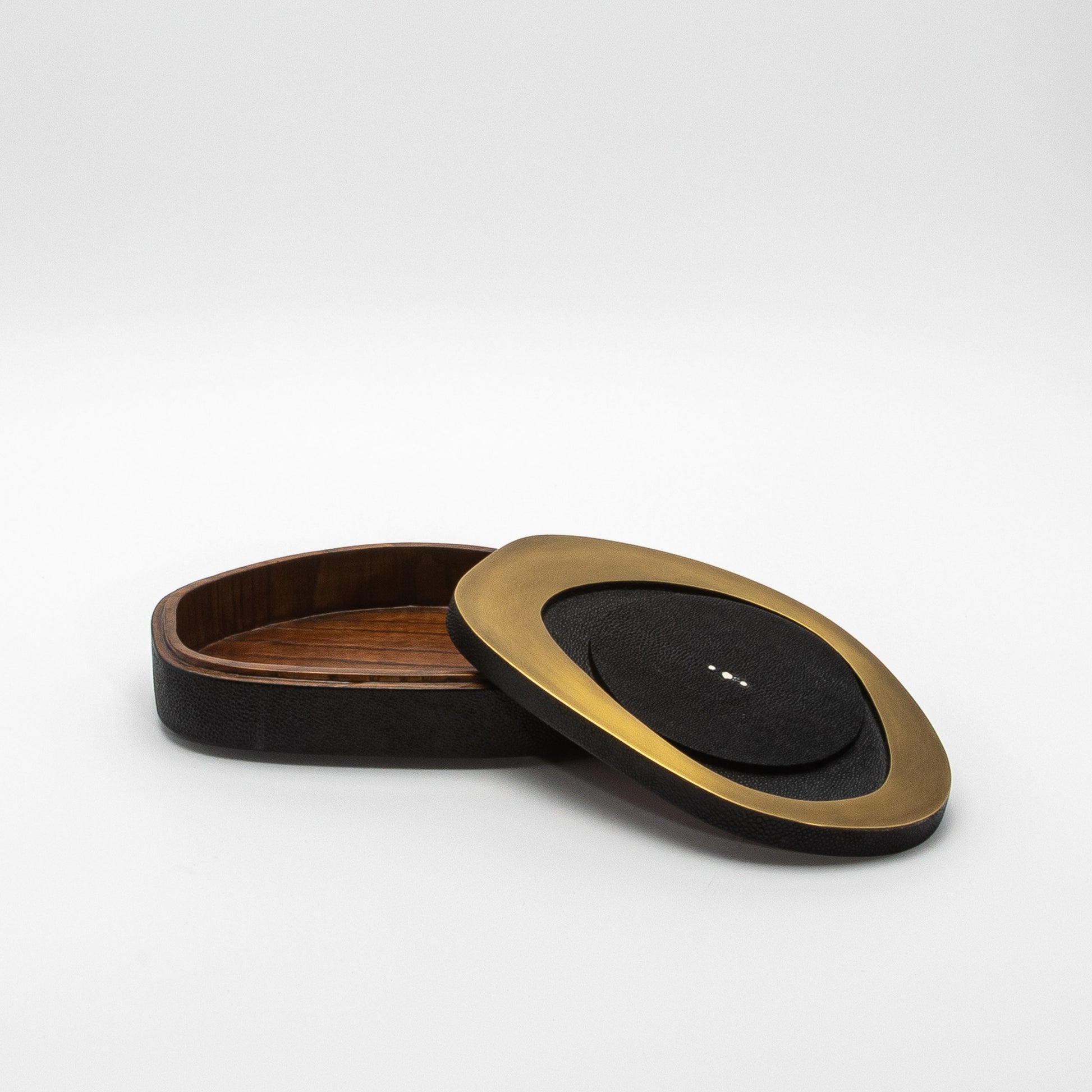 Set of 2 Boxes in Black Shagreen with Bronze Patina Brass by R&Y Augousti