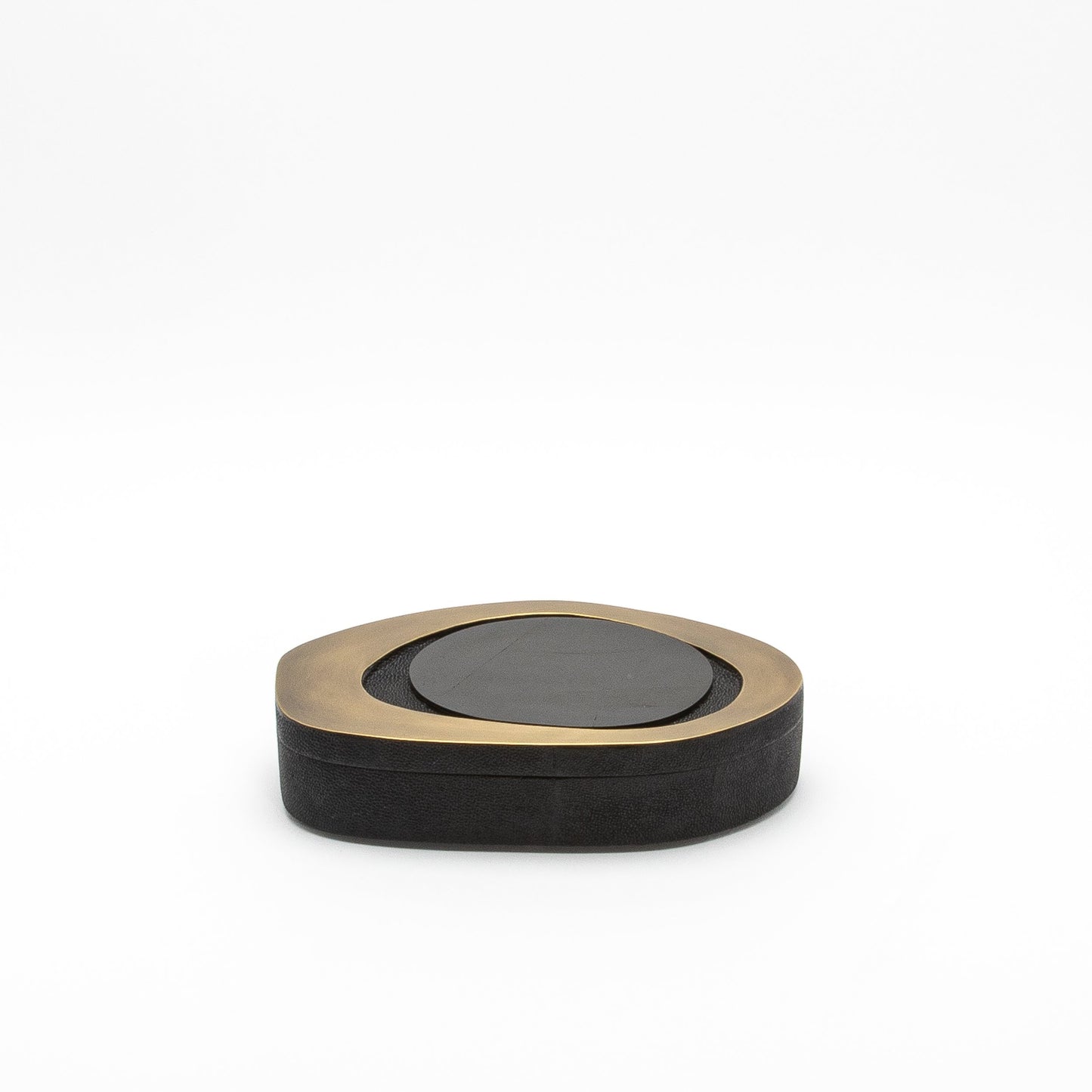Set of 2 Boxes in Black Shagreen with Shell and Bronze Patina Brass Details by R&Y Augousti