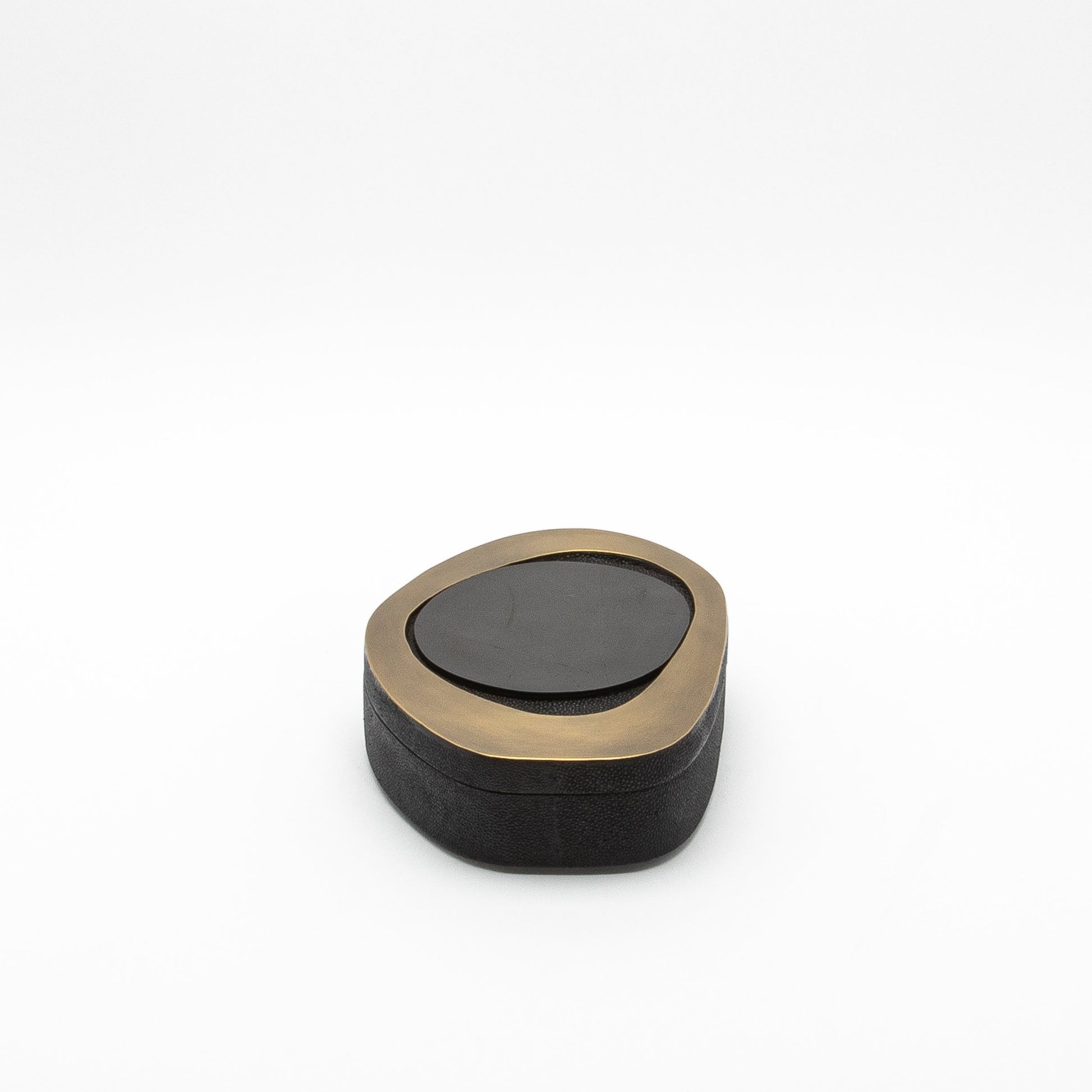 Set of 2 Boxes in Black Shagreen with Shell and Bronze Patina Brass Details by R&Y Augousti