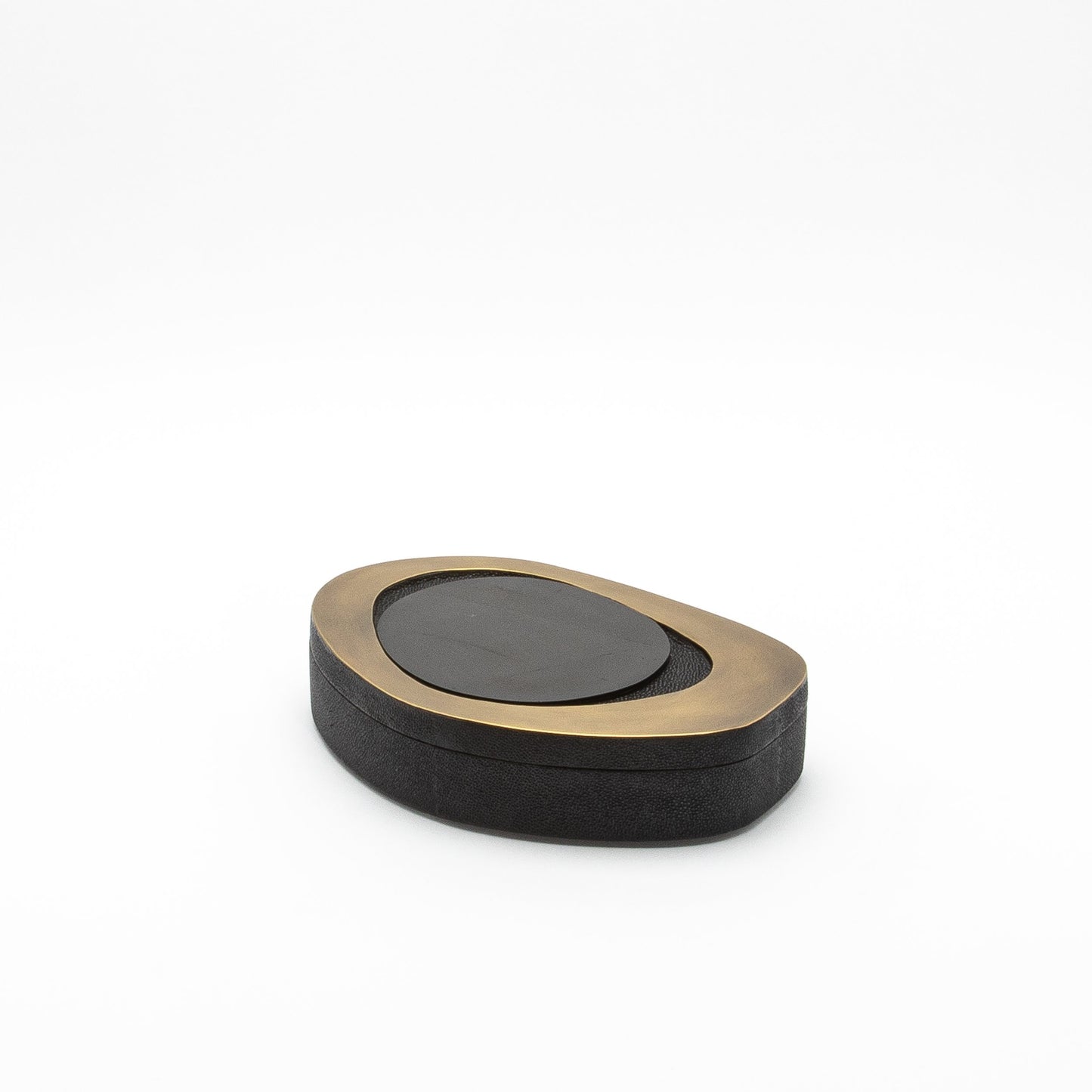 Set of 2 Boxes in Black Shagreen with Shell and Bronze Patina Brass Details by R&Y Augousti