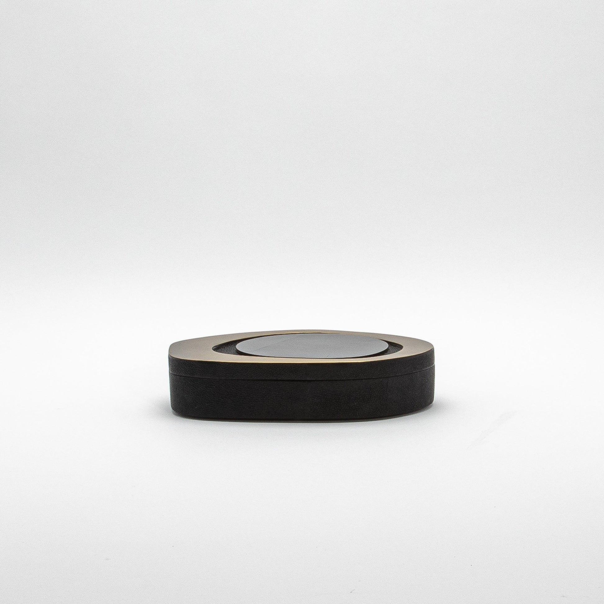 Set of 2 Boxes in Black Shagreen with Shell and Bronze Patina Brass Details by R&Y Augousti