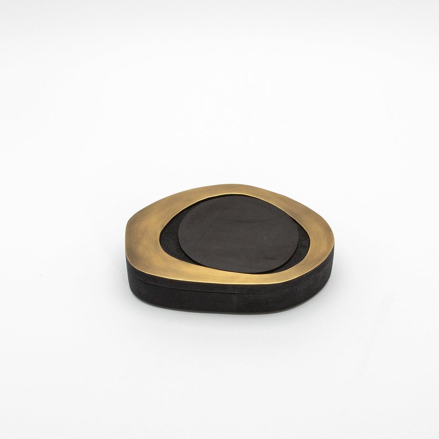 Set of 2 Boxes in Black Shagreen with Shell and Bronze Patina Brass Details by R&Y Augousti