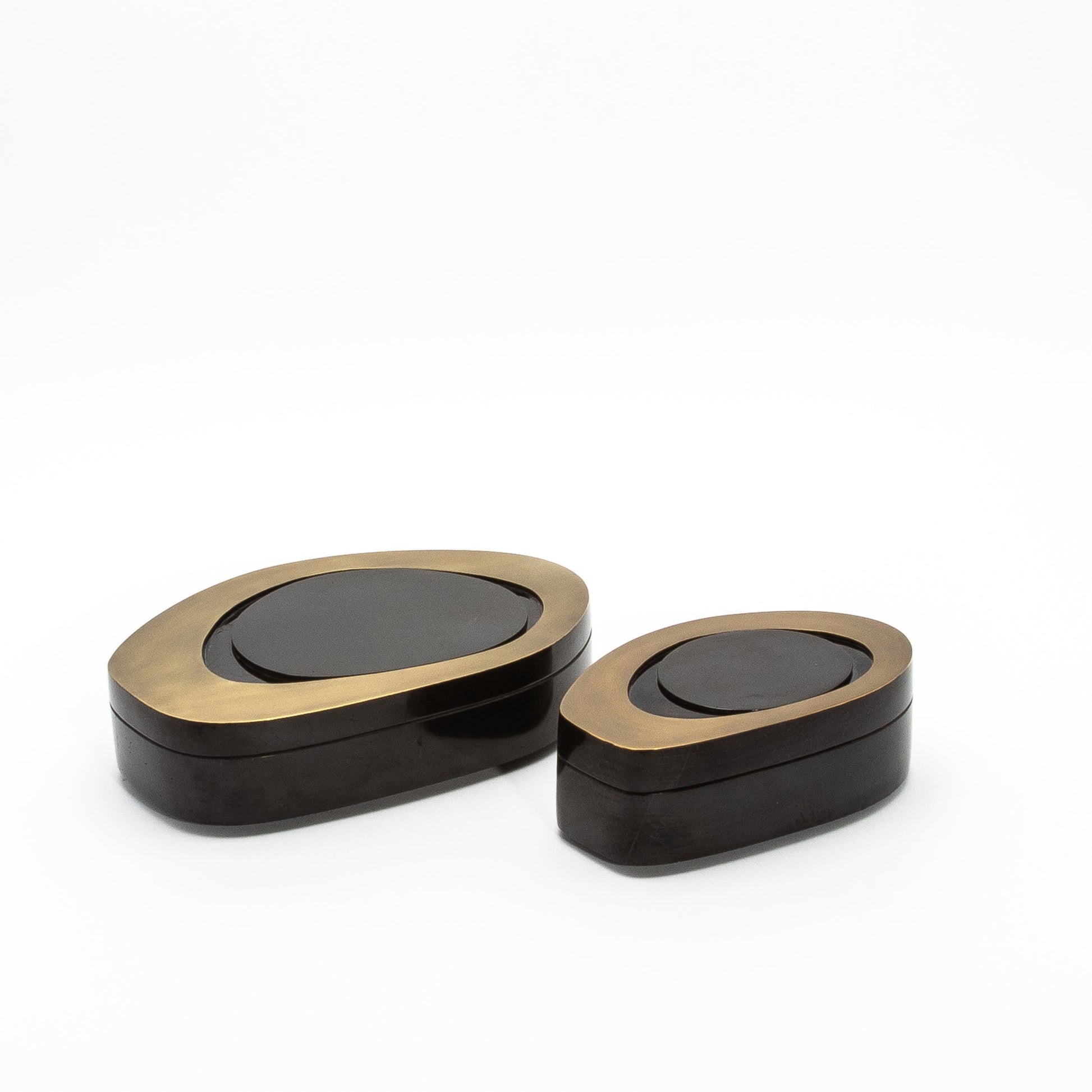 Set of 2 Boxes in Black Shell with Bronze Patina Brass by R&Y Augousti