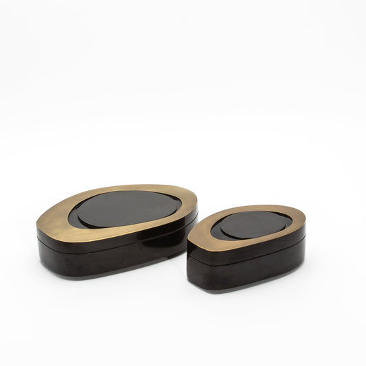 Set of 2 Boxes in Black Shell with Bronze Patina Brass by R&Y Augousti