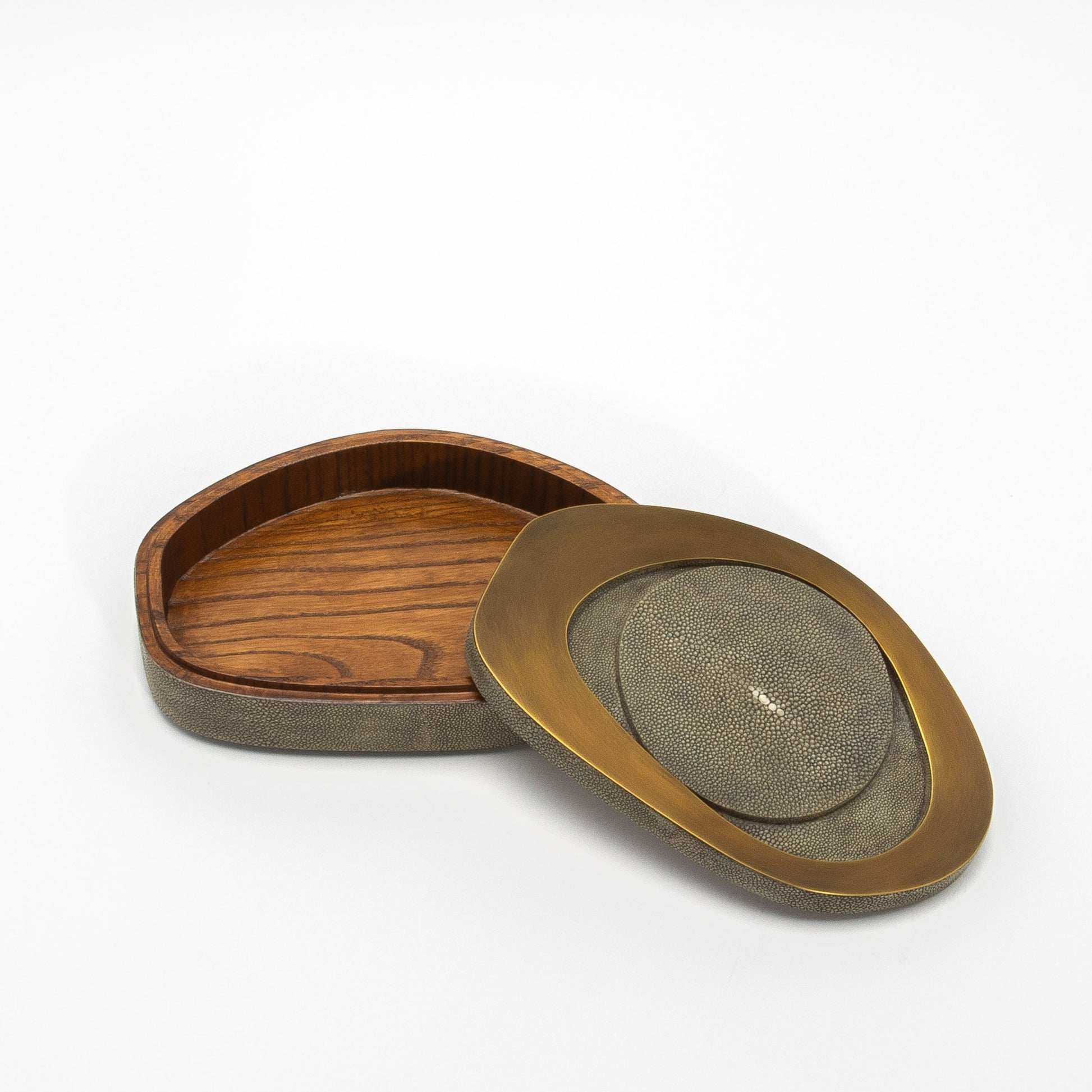 Set of 2 Boxes in Grey Shagreen with Bronze Patina Brass by R&Y Augousti