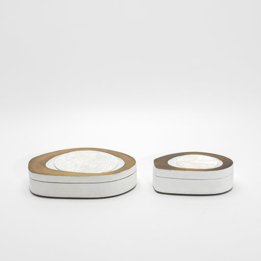 Set of 2 Boxes in White Shagreen with Bronze Patina Brass by R&Y Augousti