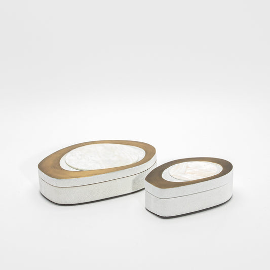 Set of 2 Boxes in White Shagreen with Bronze Patina Brass by R&Y Augousti