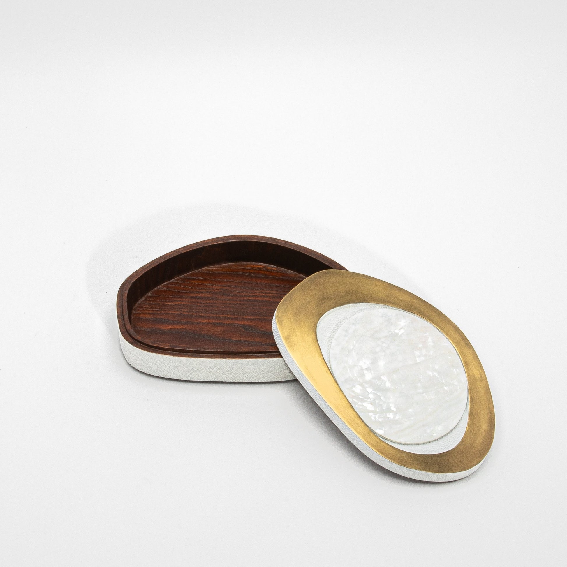 Set of 2 Boxes in White Shagreen with Bronze Patina Brass by R&Y Augousti