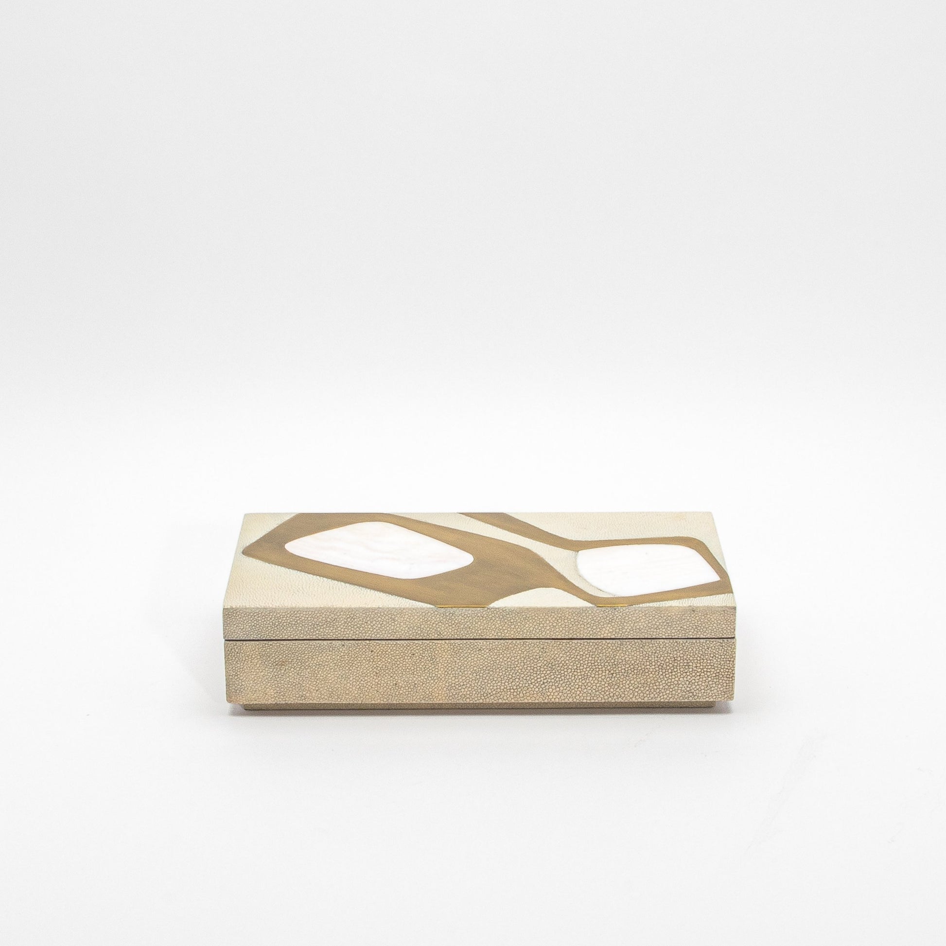 Set of 2 Rectangular Boxes in Antique Shagreen with Shell and Brass Insert by R&Y Augousti