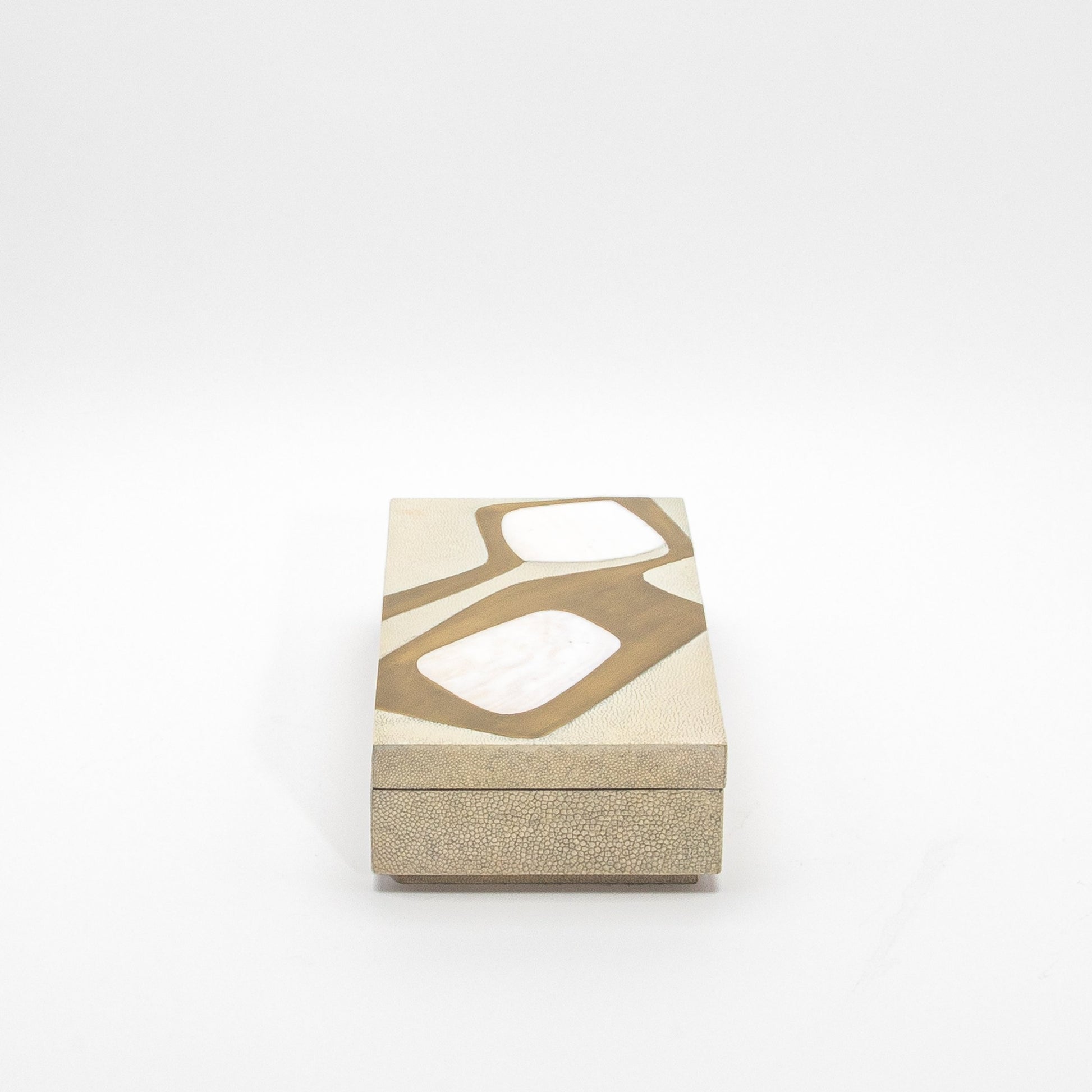 Set of 2 Rectangular Boxes in Antique Shagreen with Shell and Brass Insert by R&Y Augousti