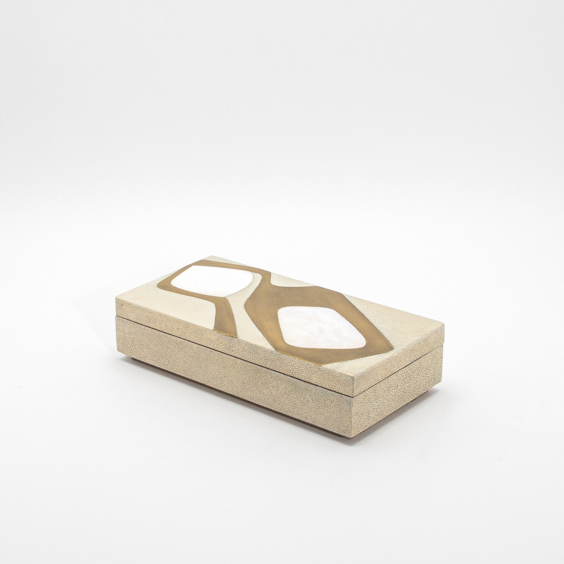 Set of 2 Rectangular Boxes in Antique Shagreen with Shell and Brass Insert by R&Y Augousti