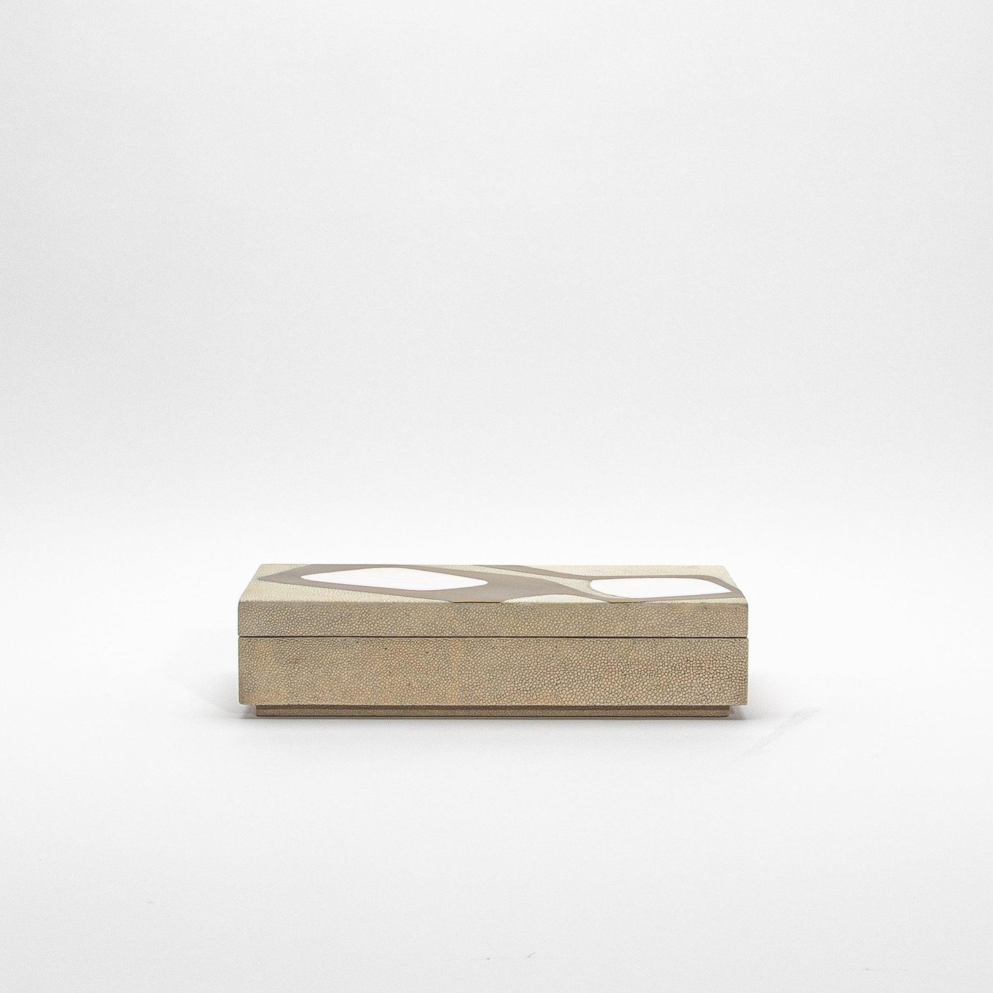 Set of 2 Rectangular Boxes in Antique Shagreen with Shell and Brass Insert by R&Y Augousti