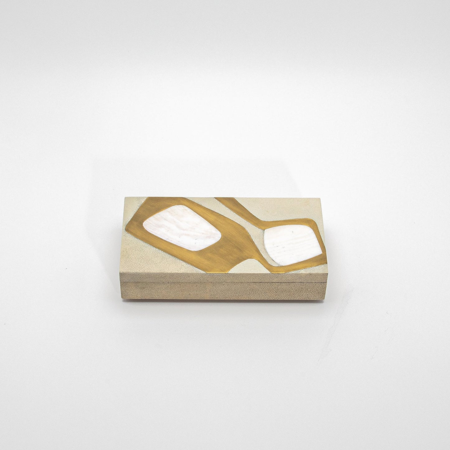 Set of 2 Rectangular Boxes in Antique Shagreen with Shell and Brass Insert by R&Y Augousti