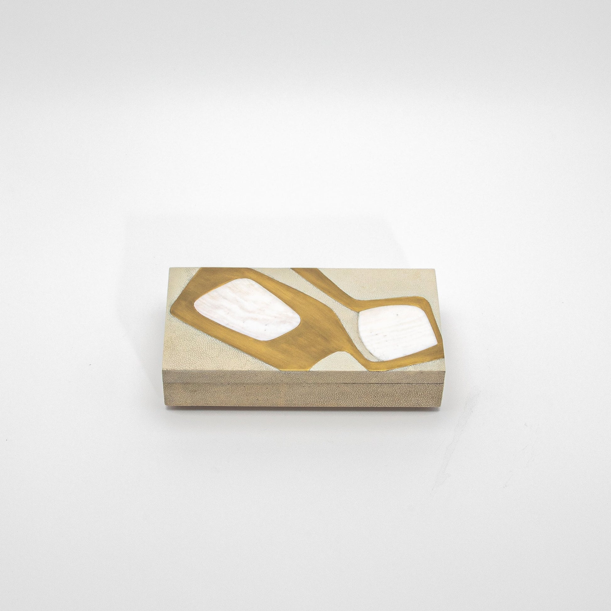 Set of 2 Rectangular Boxes in Antique Shagreen with Shell and Brass Insert by R&Y Augousti
