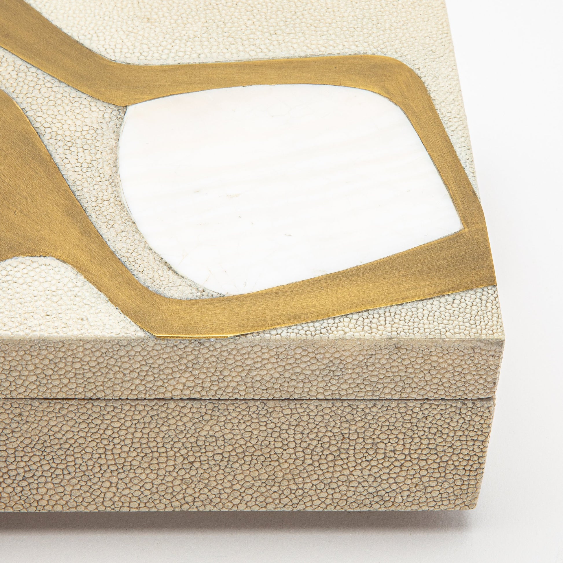 Set of 2 Rectangular Boxes in Antique Shagreen with Shell and Brass Insert by R&Y Augousti