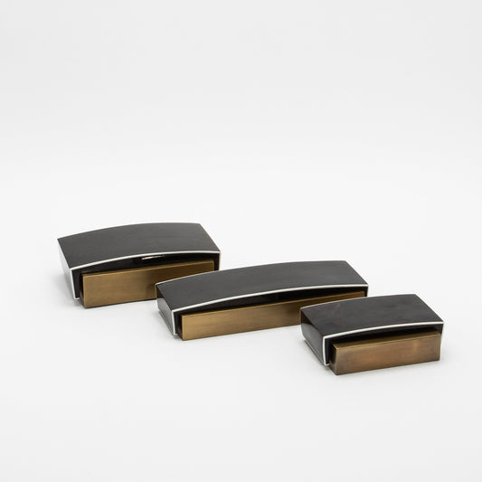 Set of 3 Boxes in Pen Shell Shagreen and Bronze Patina Brass by R&Y Augousti