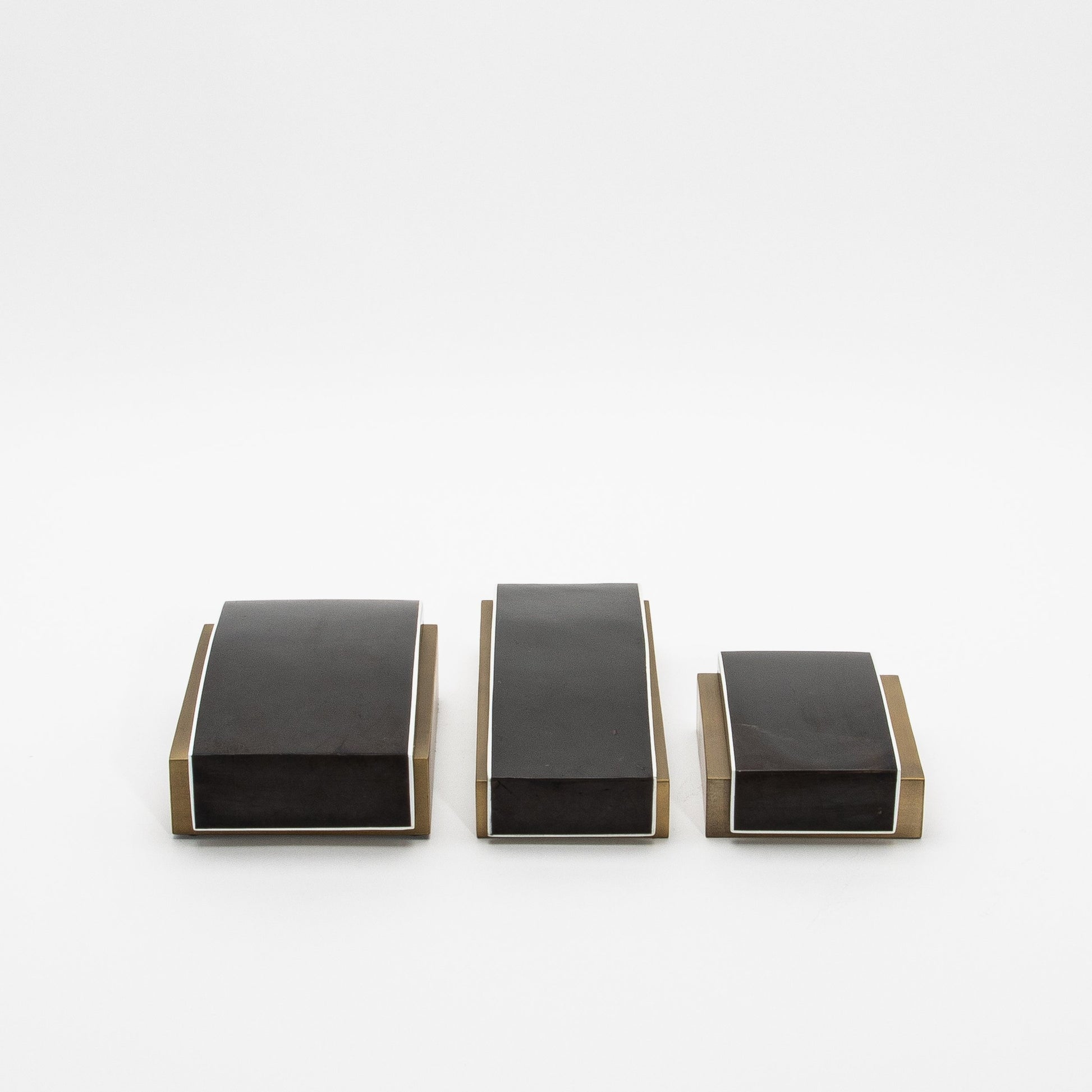 Set of 3 Boxes in Pen Shell Shagreen and Bronze Patina Brass by R&Y Augousti