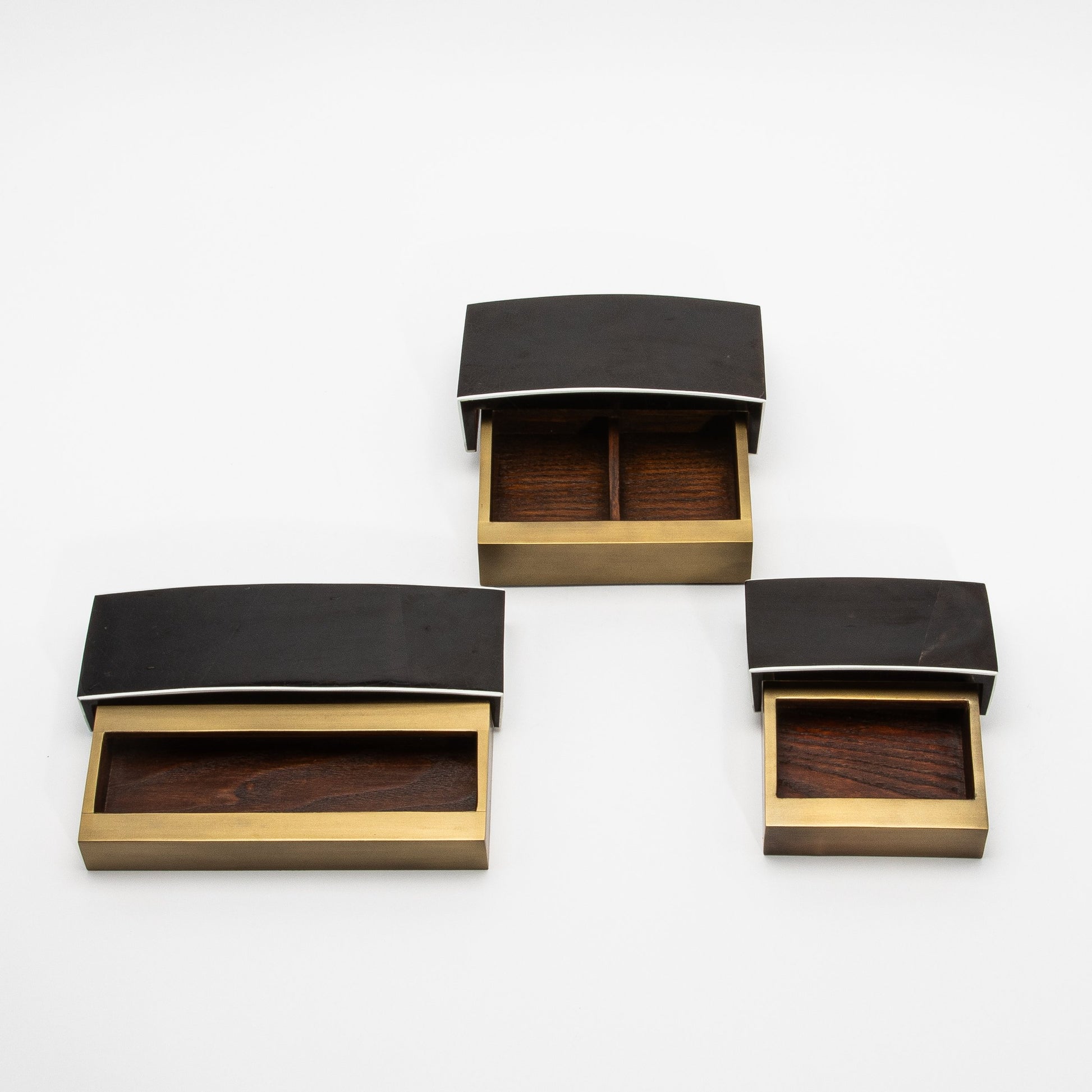 Set of 3 Boxes in Pen Shell Shagreen and Bronze Patina Brass by R&Y Augousti