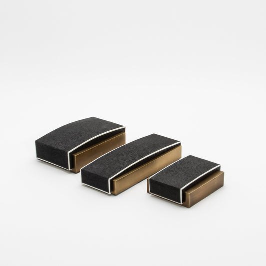 Set of 3 Boxes in Black Shagreen and Bronze Patina Brass by R&Y Augousti