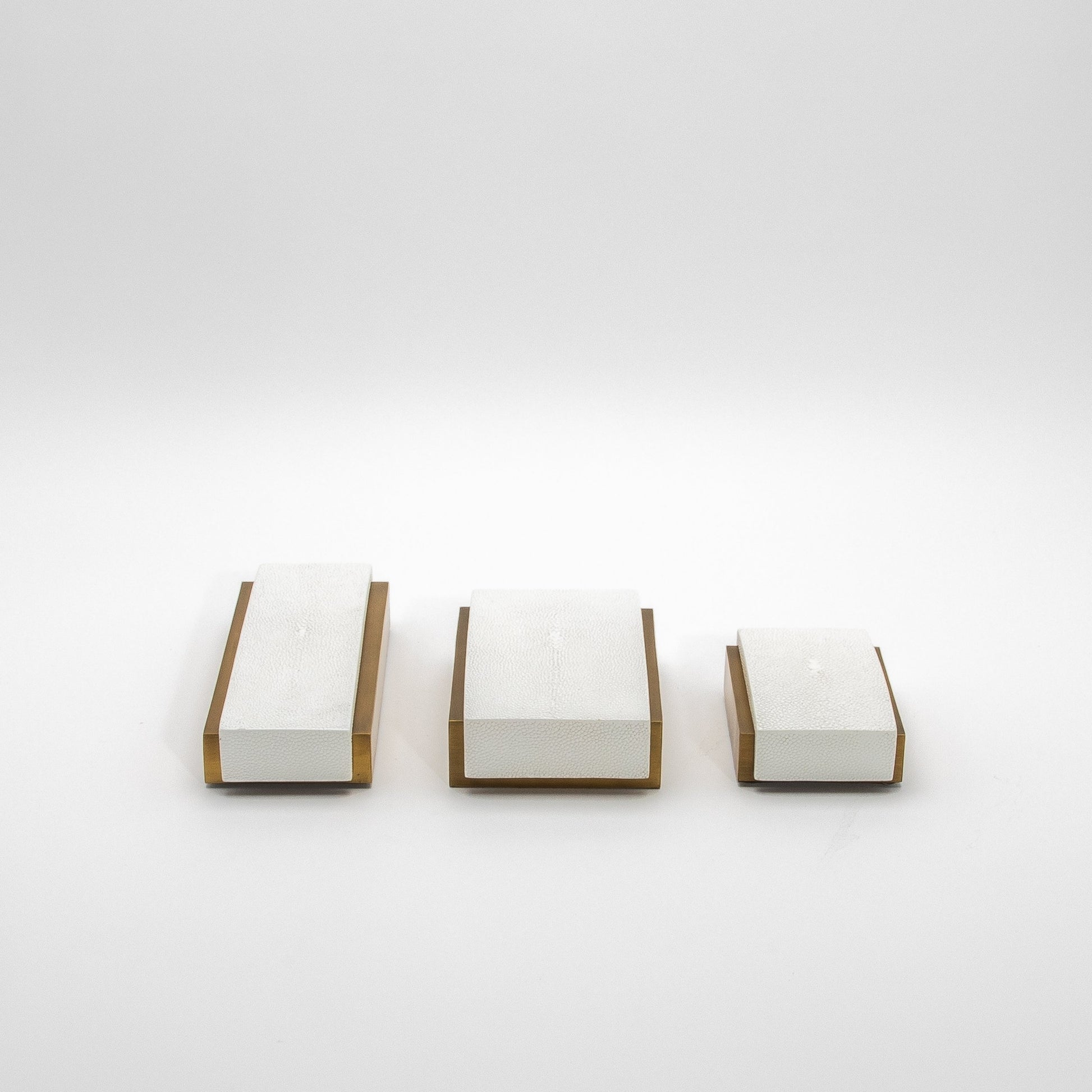 Set of 3 Boxes in White Shagreen and Bronze Patina Brass by R&Y Augousti